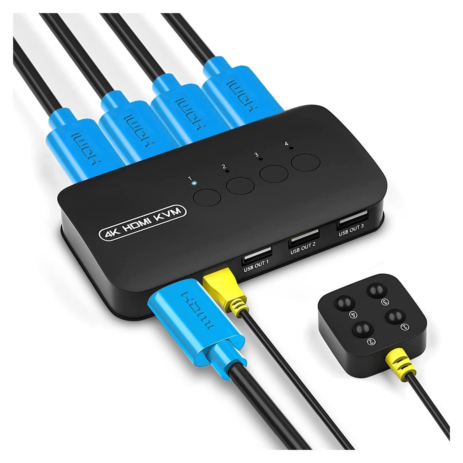 Conmutador KVM HDMI 4 Puertos DGODRT 4K@30Hz USB