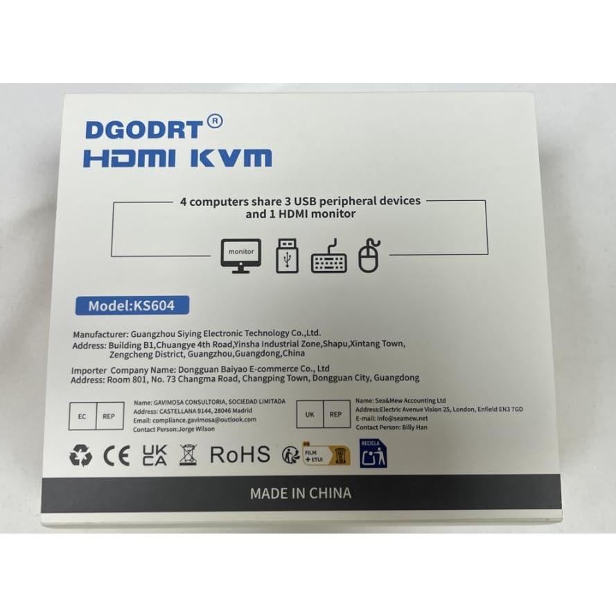 Conmutador KVM HDMI 4 Puertos DGODRT 4K@30Hz USB