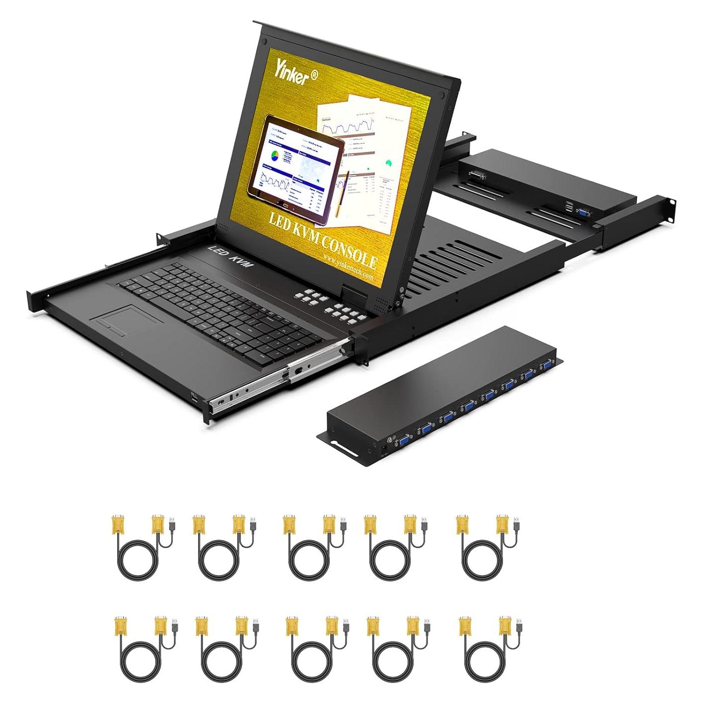 Interruptor KVM LCD 17" Rack 8 Puertos + 2 Cables KVM VGA