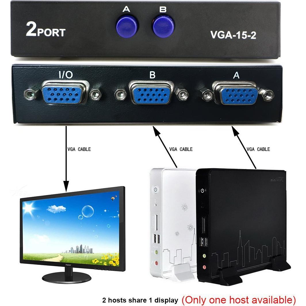 Interruptor VGA 2 en 1 Pasow para PC y Monitor - Negro