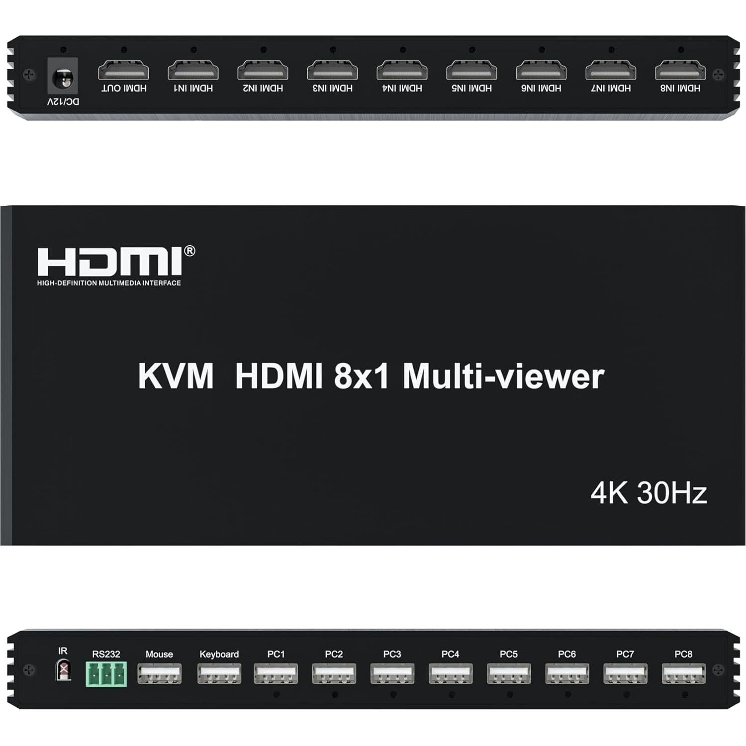 KVM HDMI 8x1 Multi-Viewer 4K 30Hz Dongguan - 8 Puertos