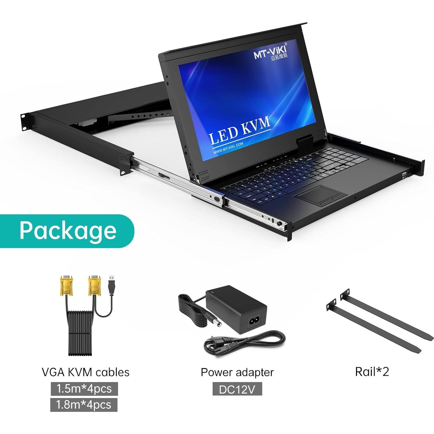 Consola KVM VGA 8 Puertos MT-VIKI + Cable 3.05m Negro