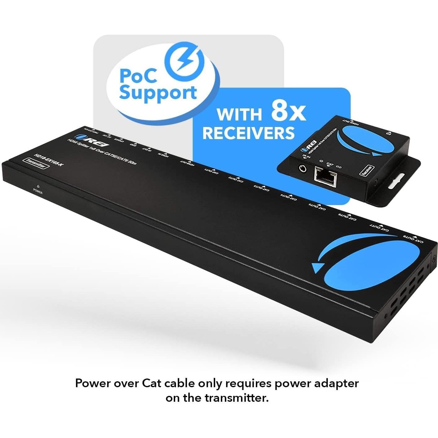 OREI Extensor HDMI 1x8 sobre Cat6/7 hasta 50.29m 1080P