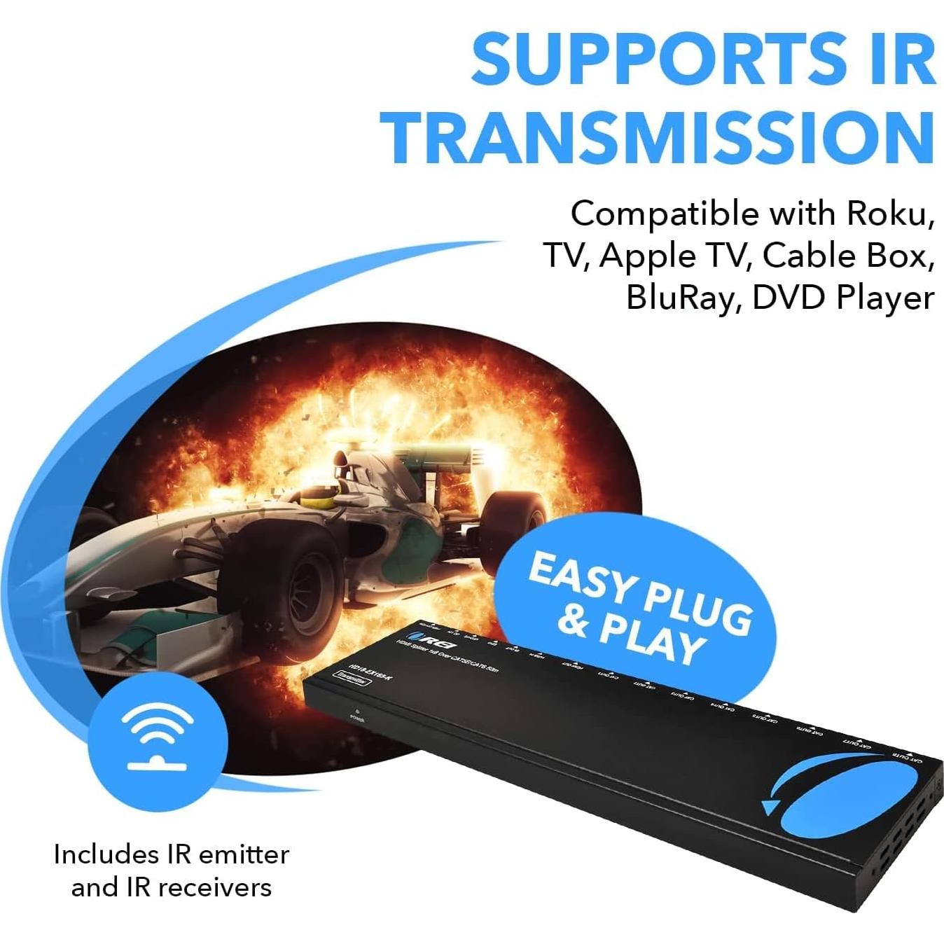 OREI Extensor HDMI 1x8 sobre Cat6/7 hasta 50.29m 1080P