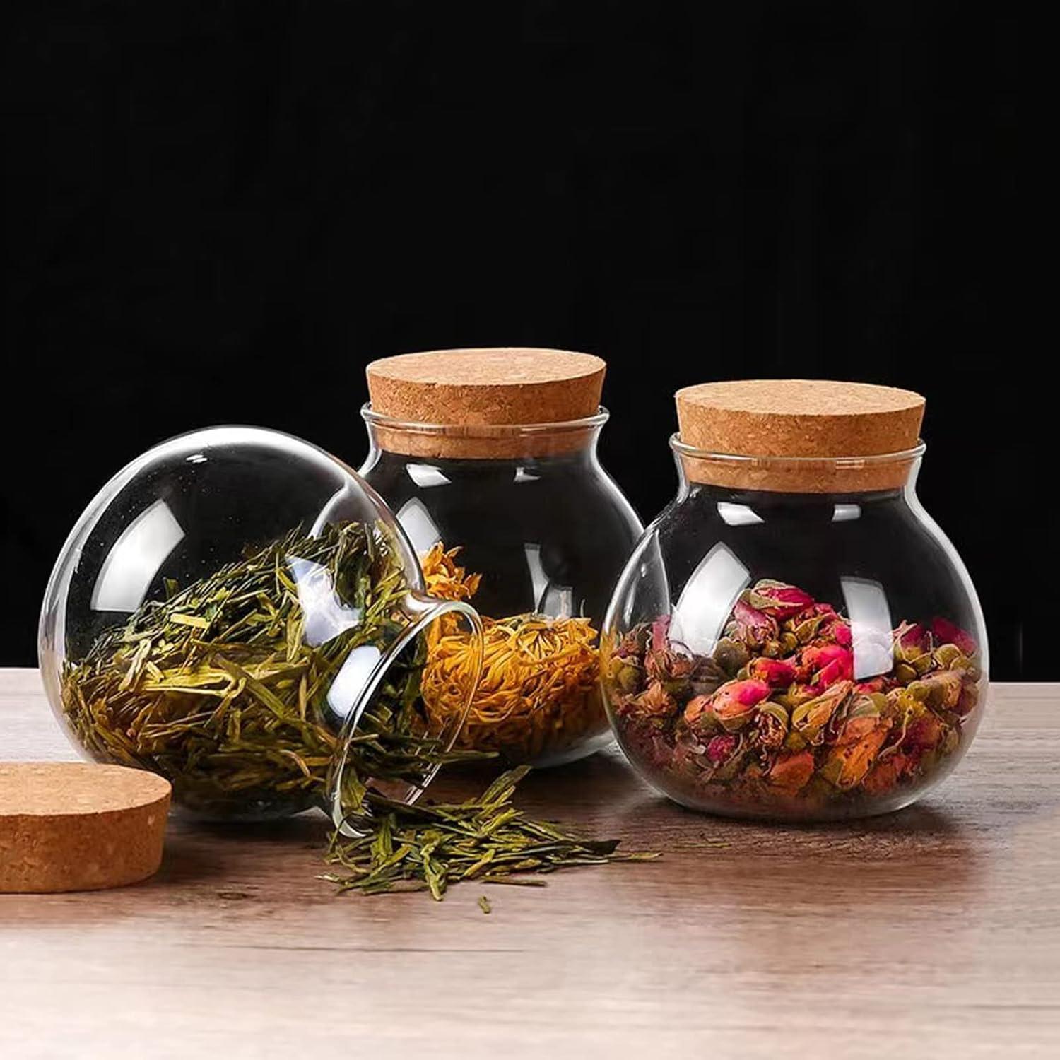 Juego de 2 tarros de vidrio redondos con tapa de corcho 0.5L