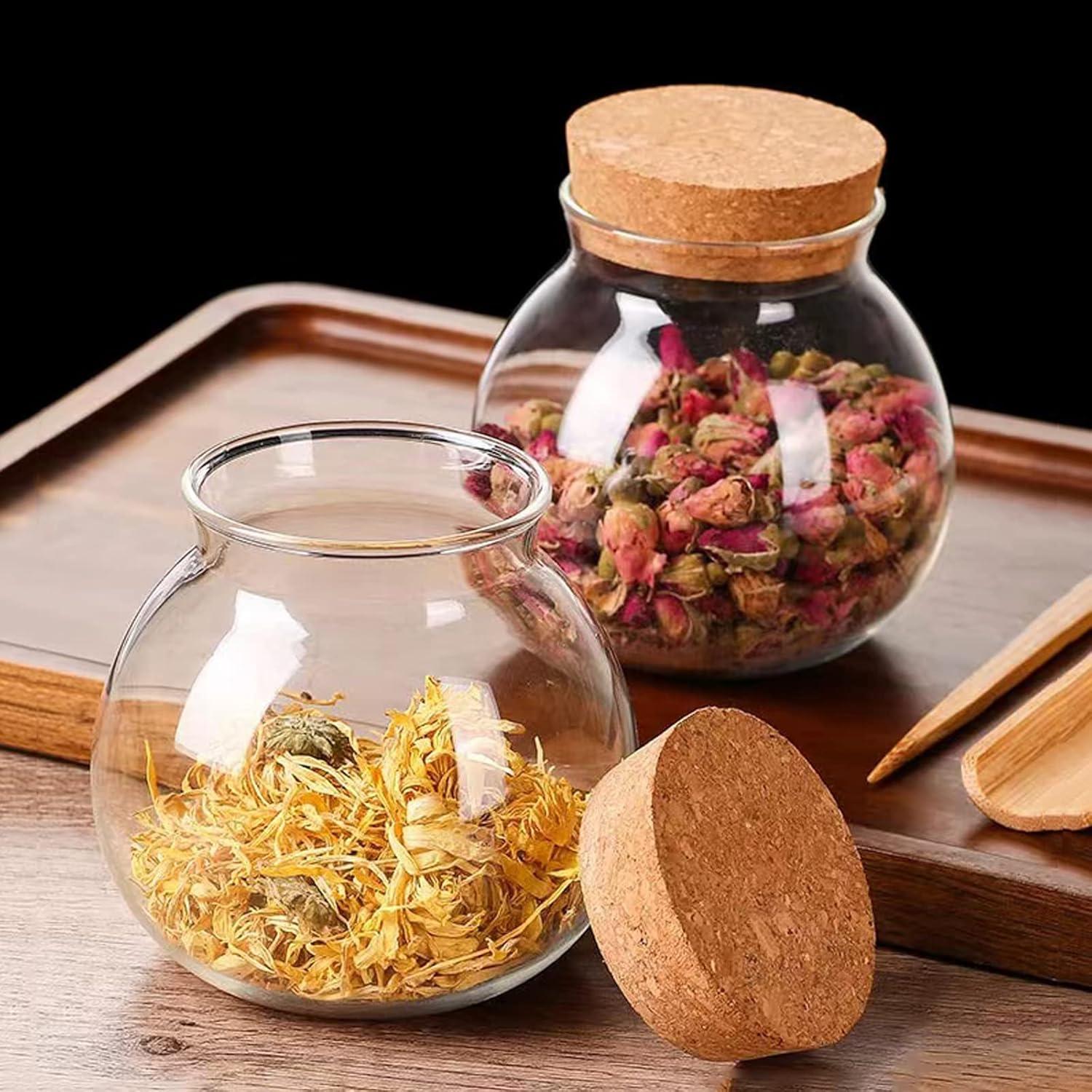 Juego de 2 tarros de vidrio redondos con tapa de corcho 0.5L