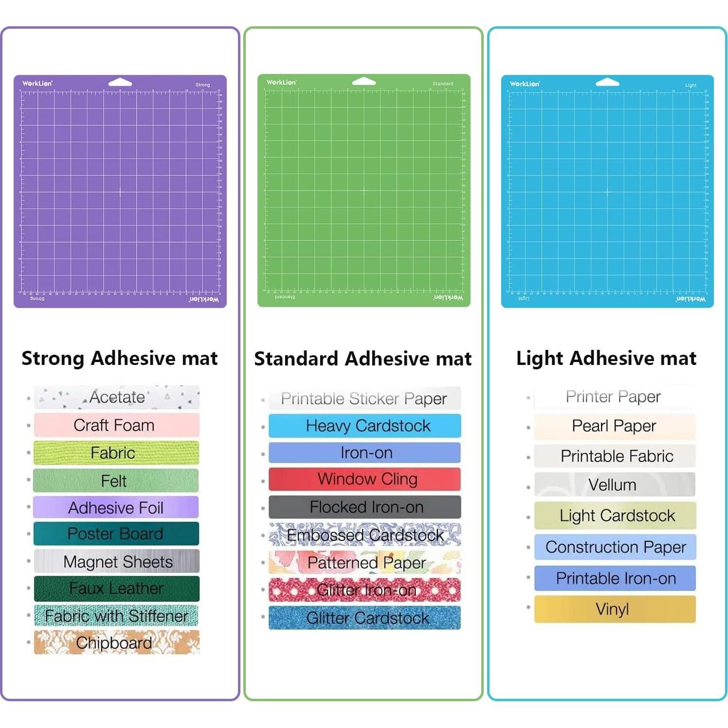 Mat de Corte WORKLION 30,5x30,5 cm para Cricut - 3 Mats Adhesivos