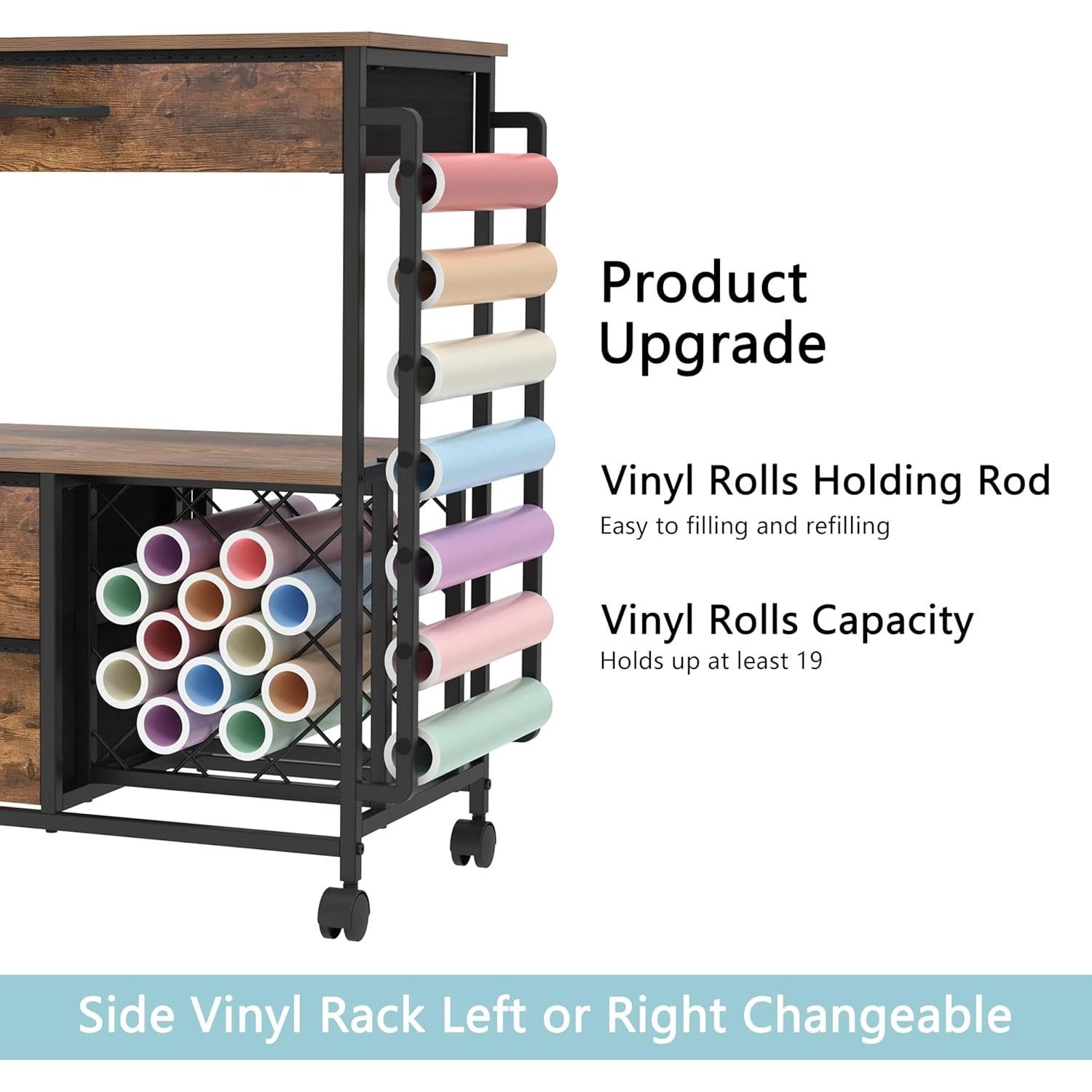 Storage Cart Compatible with Cricut Machines Stand Cutting Machine Stand with Drawers and Vinyl Roll Holder Rolling Craft Cabinet Table for Cricut Craft Workstation (Rustic Brown)