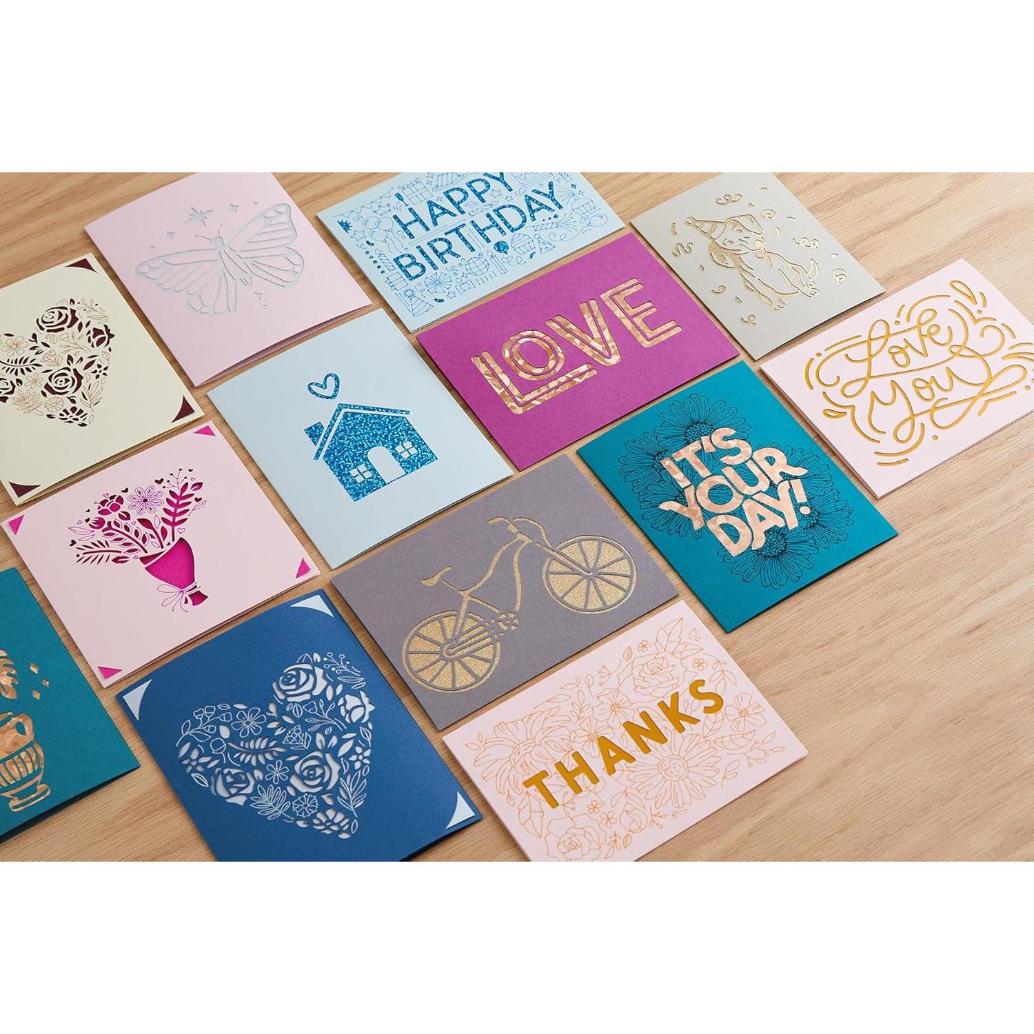 Ultimate All-in-One Materials and Accessories Bundle - 55+ Piece Beginner Sampler Material Kit Joy Cutting Machines - Vinyl Rolls, HTV, Card Making Packs, Pens, Tools & Cutting Mats