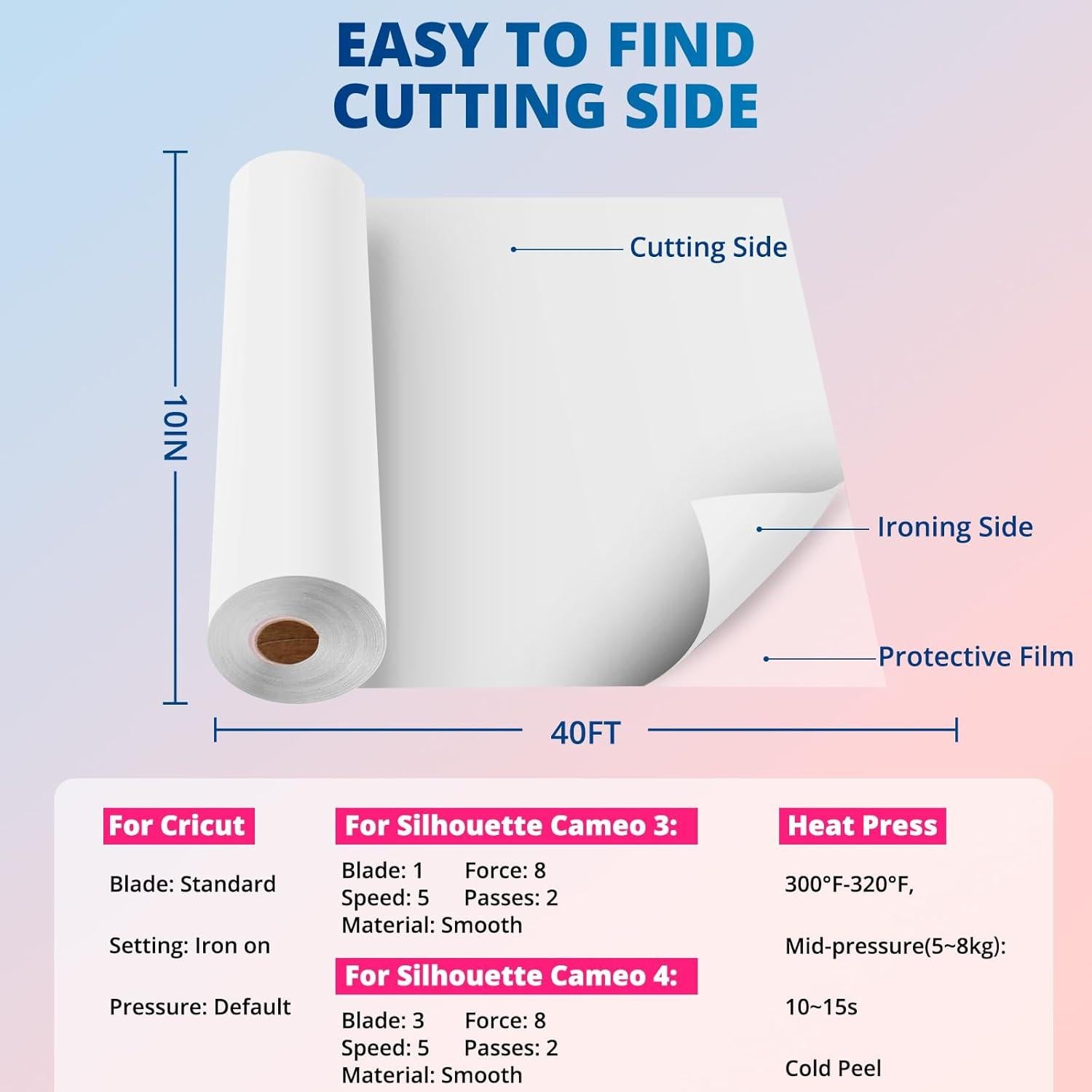 Vinilo de Transferencia de Calor HTVRONT Blanco 30.48cm x 12.19m