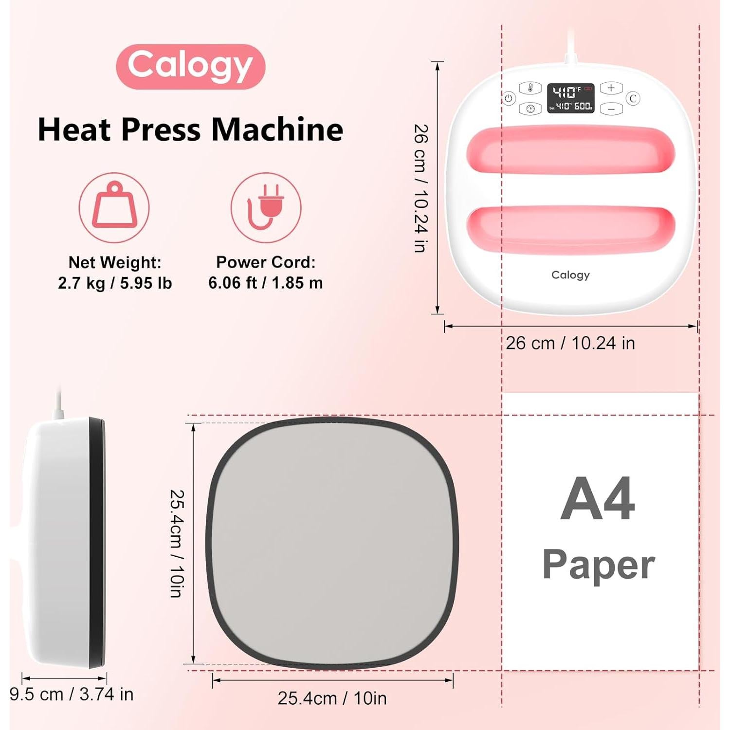 Prensa de Calor Calogy 10x10" para Camisetas y Más