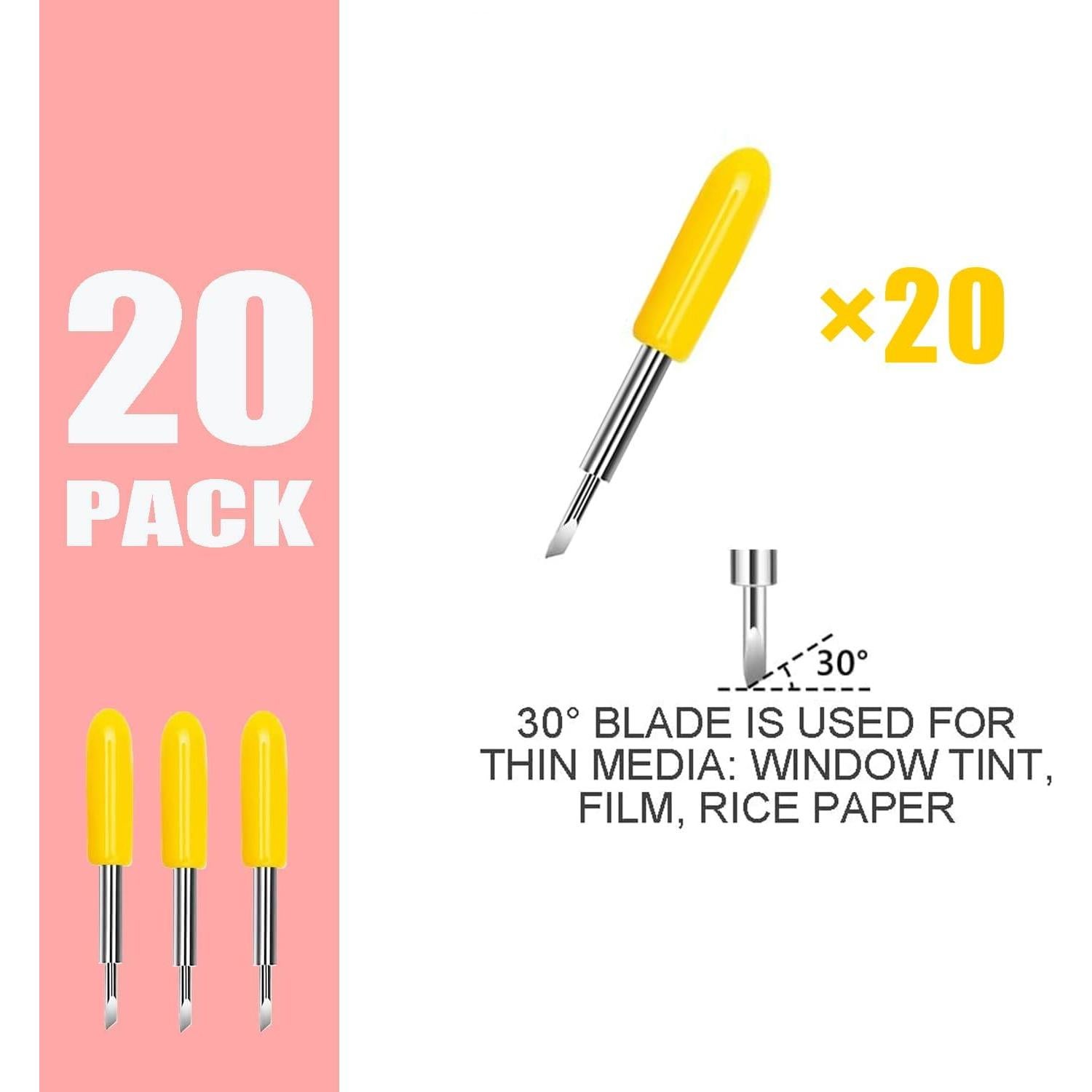 20 Cuchillas de Repuesto Punta Fina Amarillas 30° para Cricut