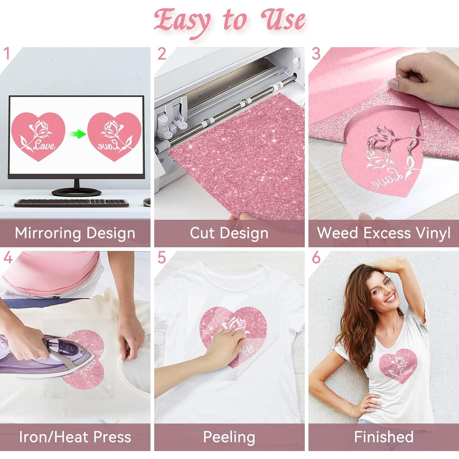 Vinilo de Transferencia de Calor Brillante Rosa KCDDUMK 14 Hojas 30.5x25.4 cm