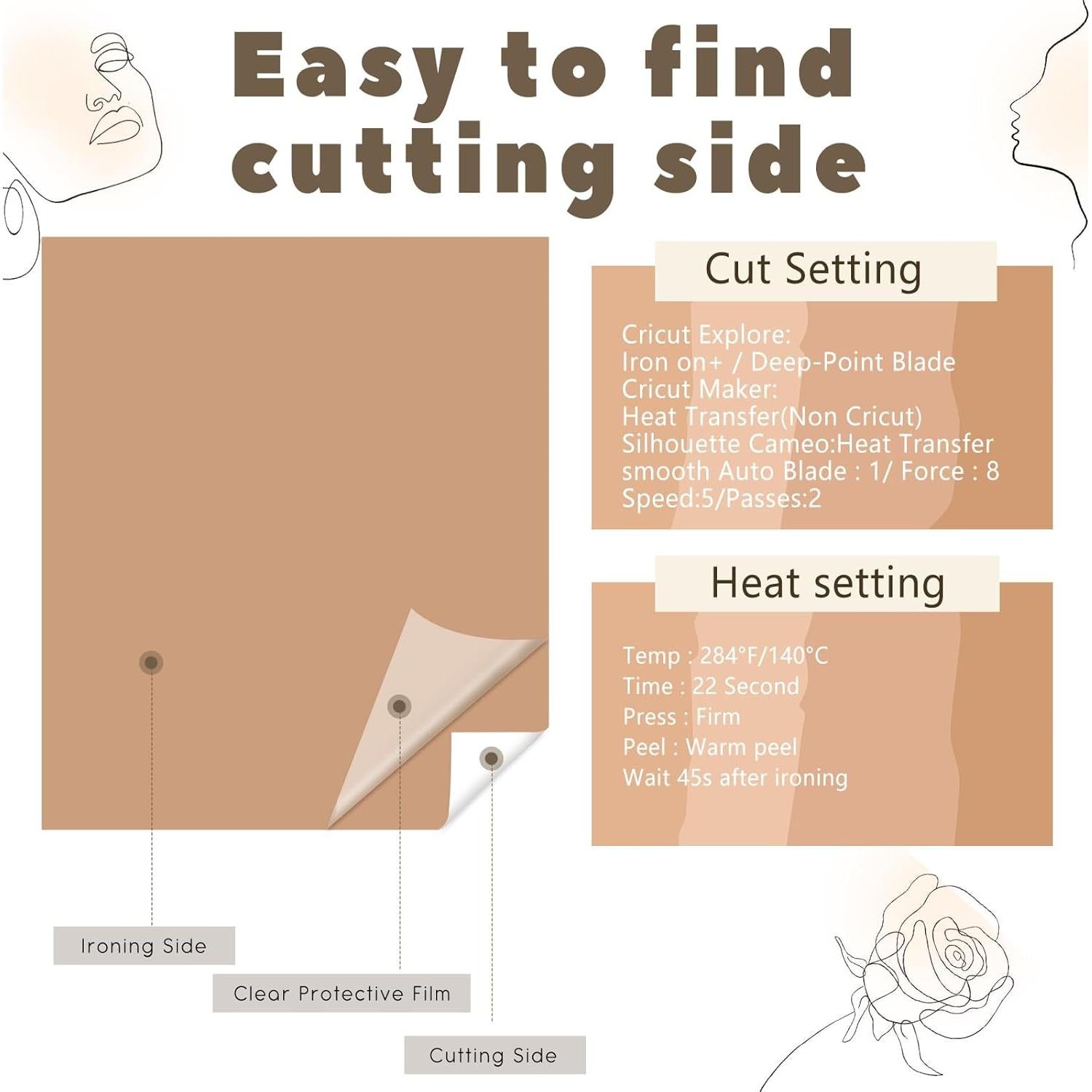 Vinilo de Transferencia de Calor Tintnut Camello 6 Hojas 30.48x25.4cm