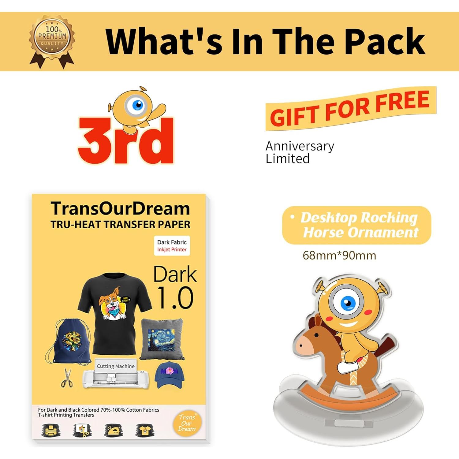 Papel de Transferencia Térmica Oscuro TransOurDream 50 Hojas 21.6x27.9 cm