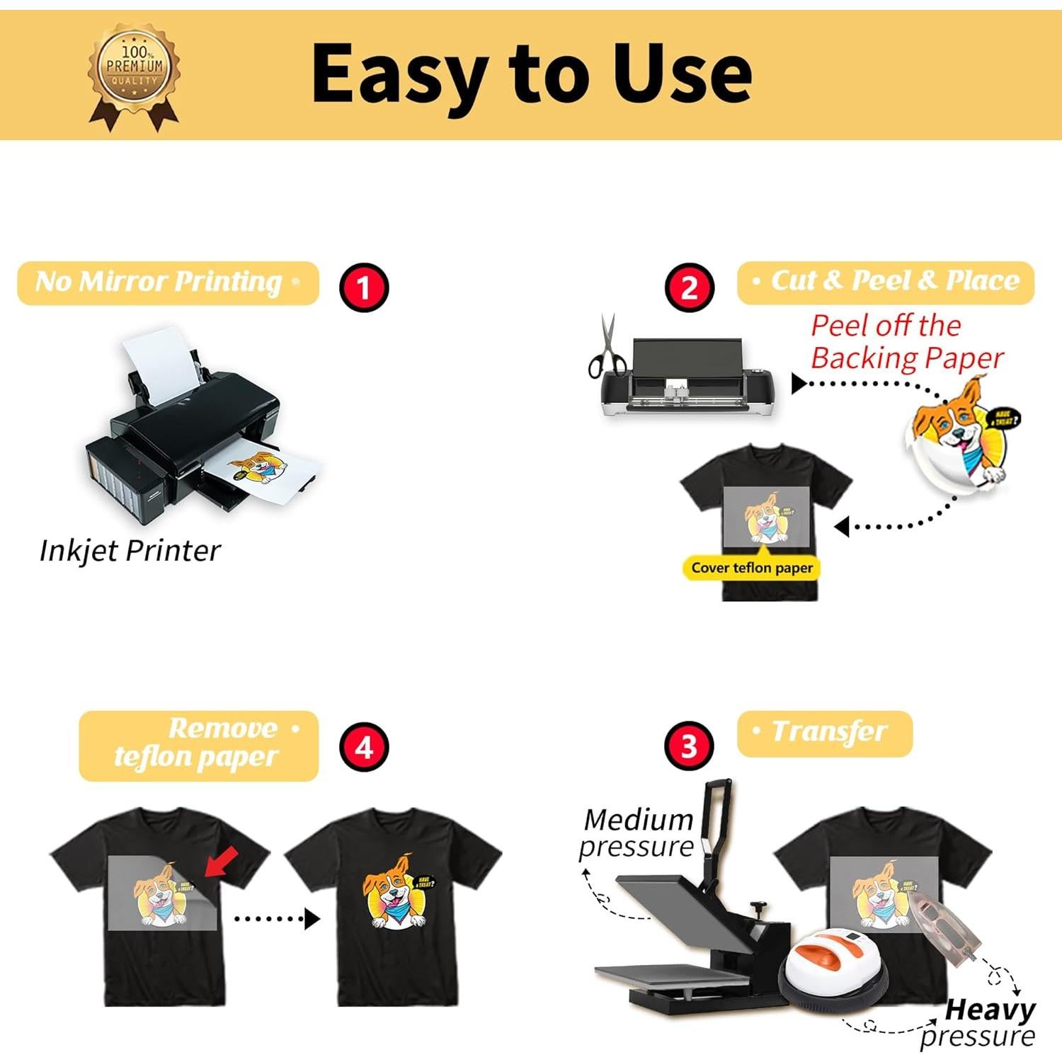 Papel de Transferencia Térmica Oscuro TransOurDream 50 Hojas 21.6x27.9 cm