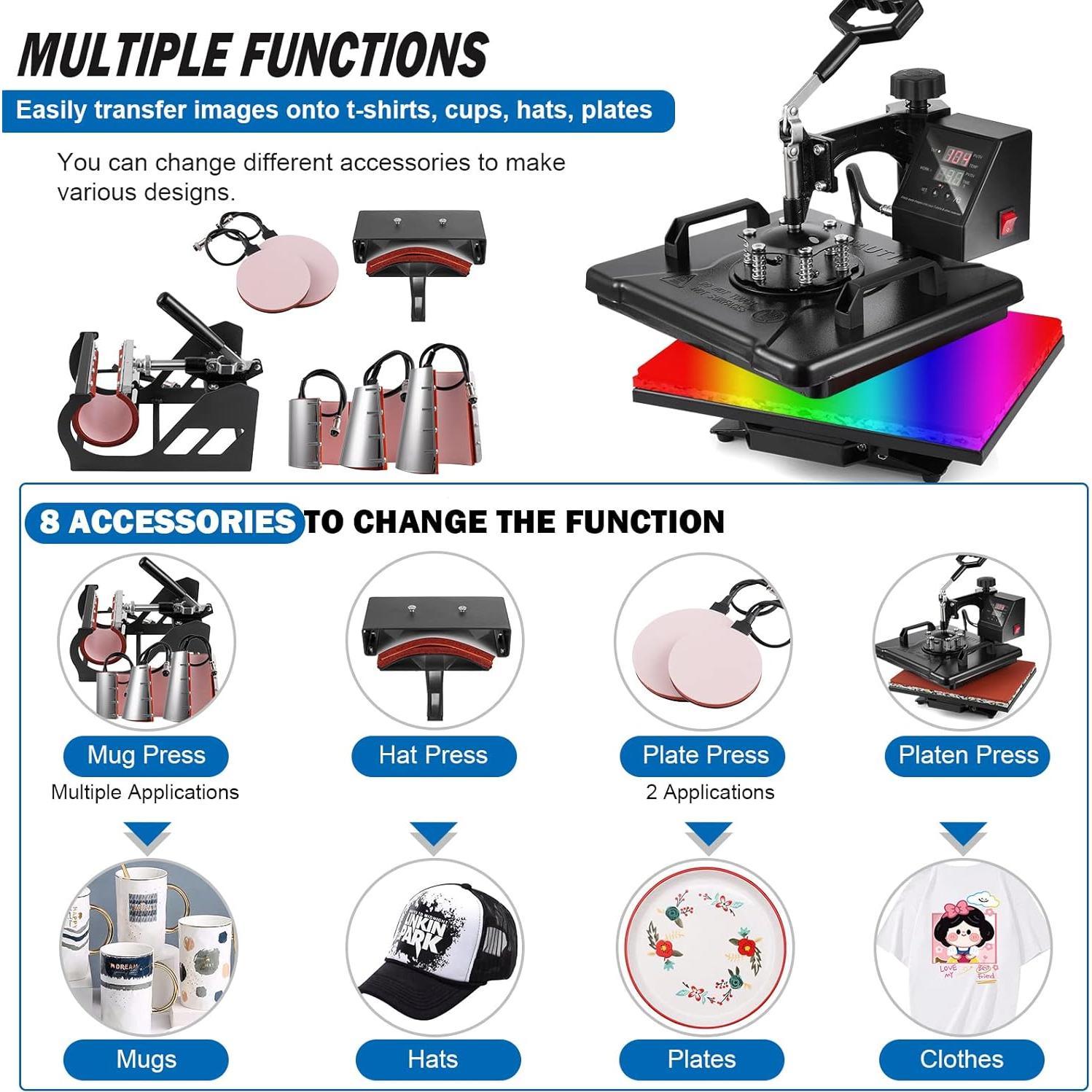 Máquina de Prensa de Calor 8 en 1 Topdeep 30x38 cm