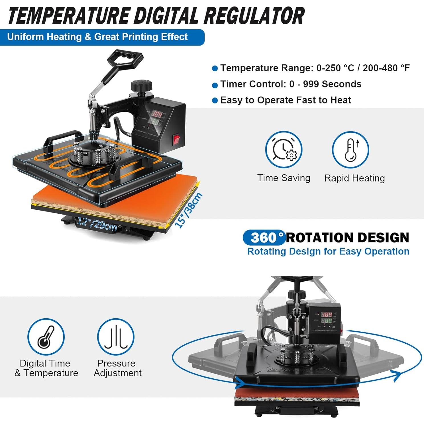 Máquina de Prensa de Calor 8 en 1 Topdeep 30x38 cm