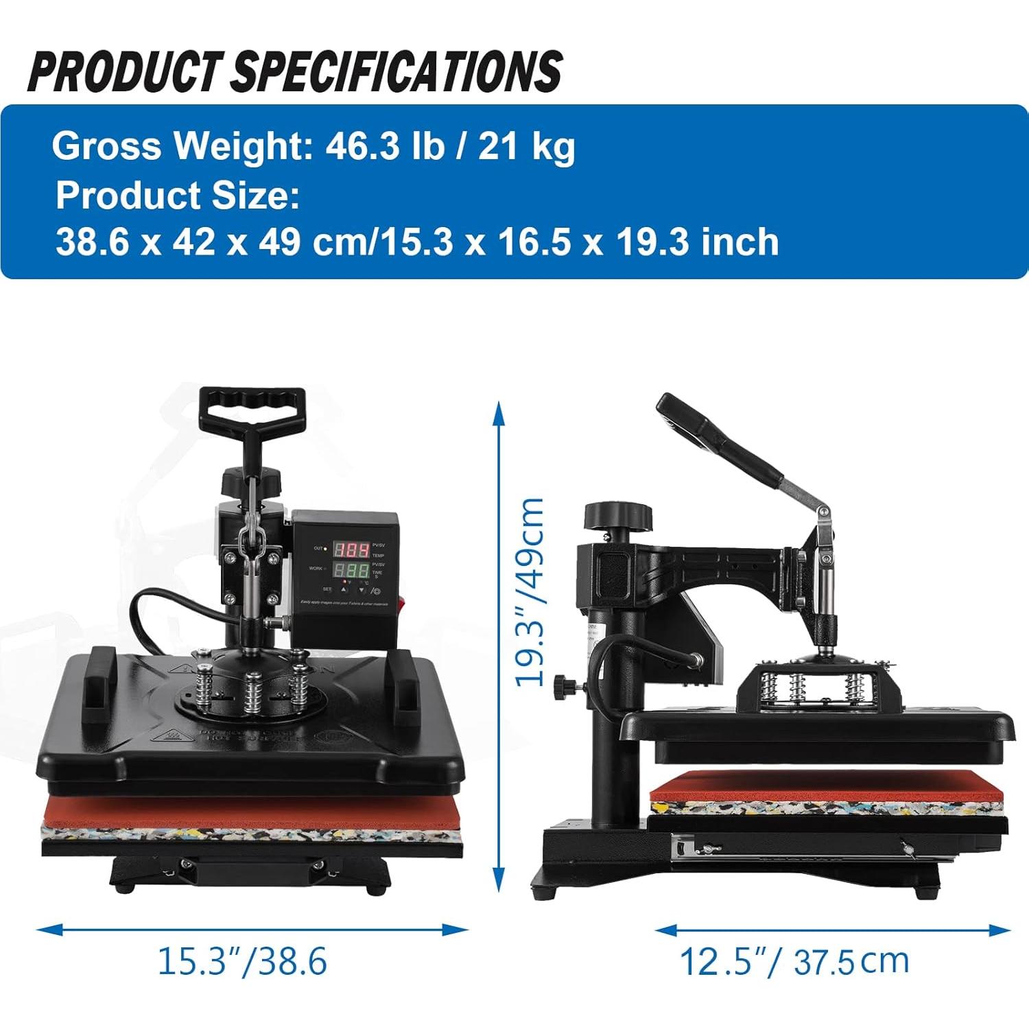 Máquina de Prensa de Calor 8 en 1 Topdeep 30x38 cm