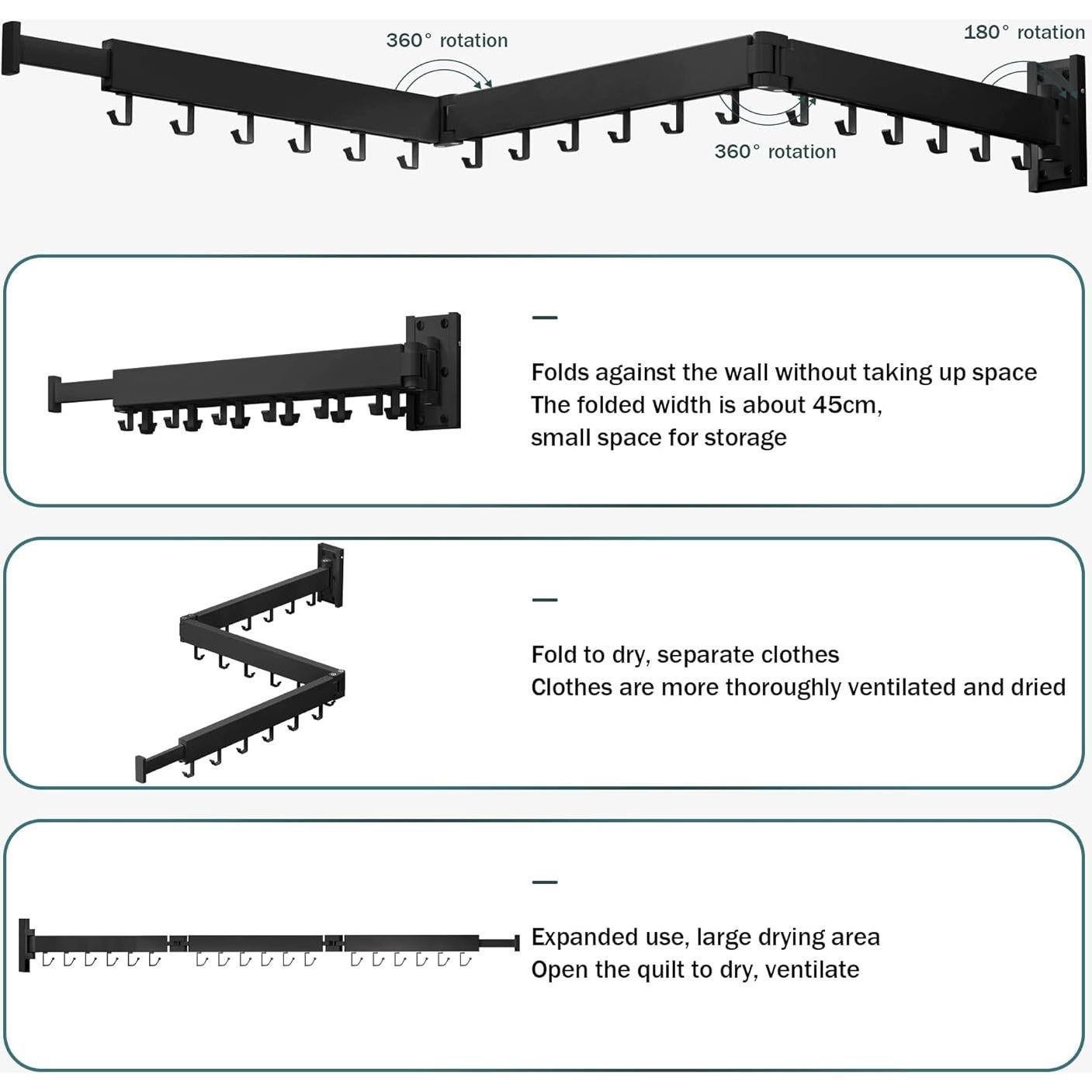 Estante Plegable para Secar Ropa BOQORAD Negro 100kg