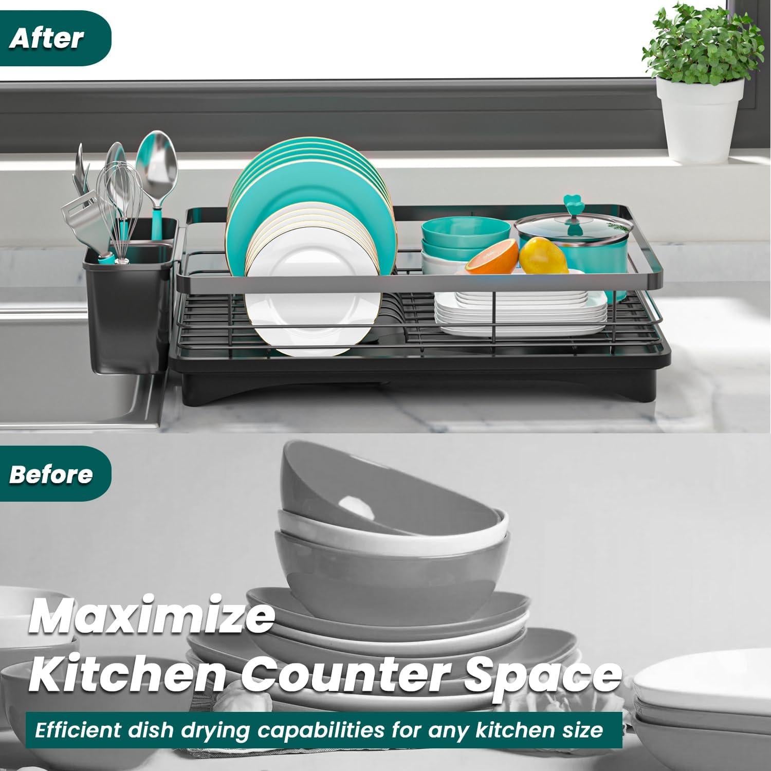 Escurridor de Platos Vepsens Negro Compacto con Drenaje Automático