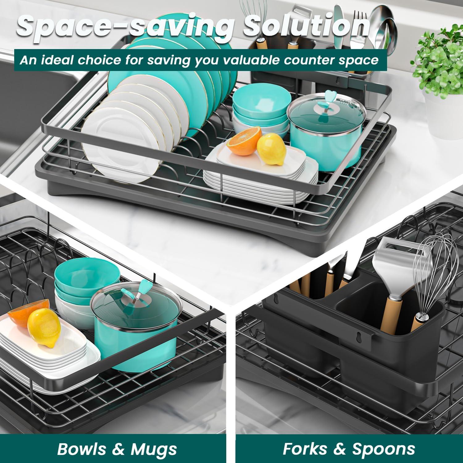 Escurridor de Platos Vepsens Negro Compacto con Drenaje Automático