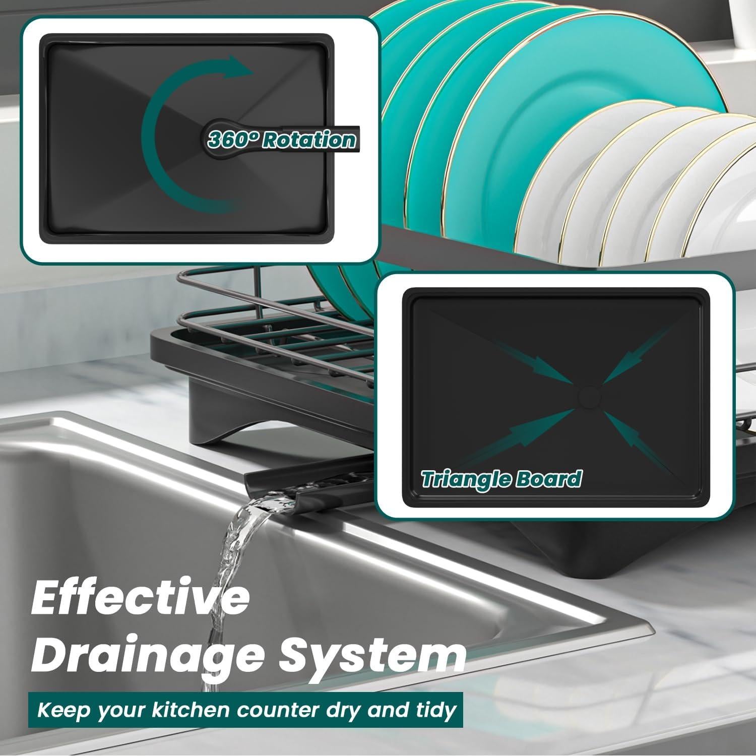 Escurridor de Platos Vepsens Negro Compacto con Drenaje Automático