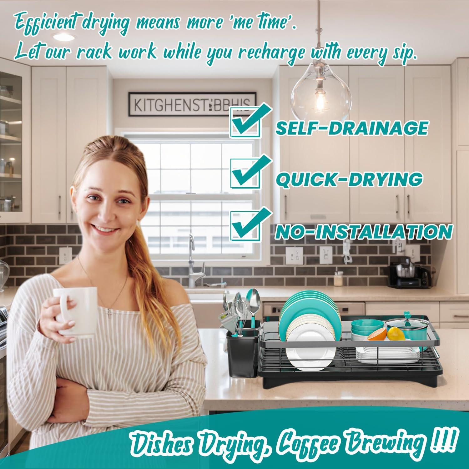 Escurridor de Platos Vepsens Negro Compacto con Drenaje Automático