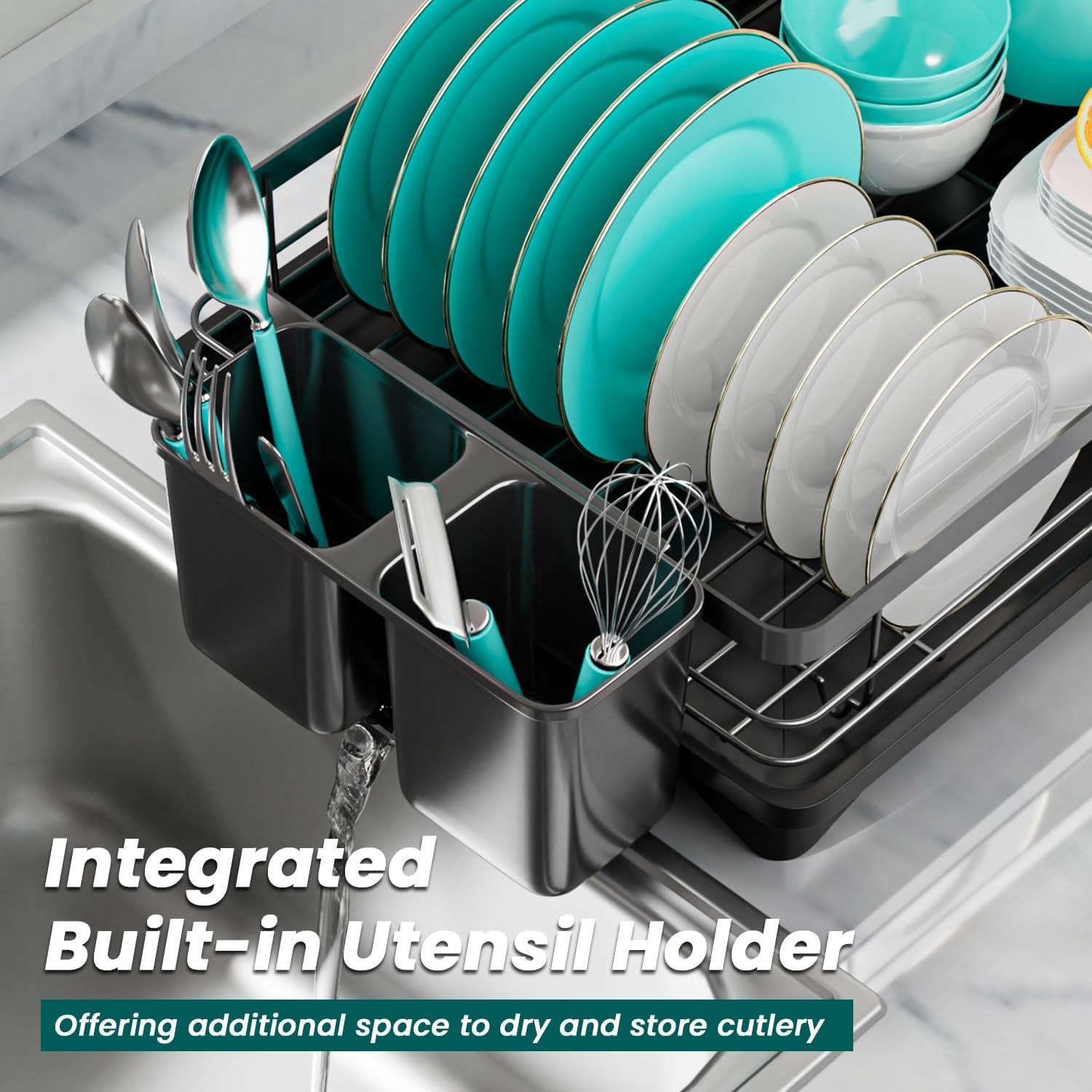 Escurridor de Platos Vepsens Negro Compacto con Drenaje Automático