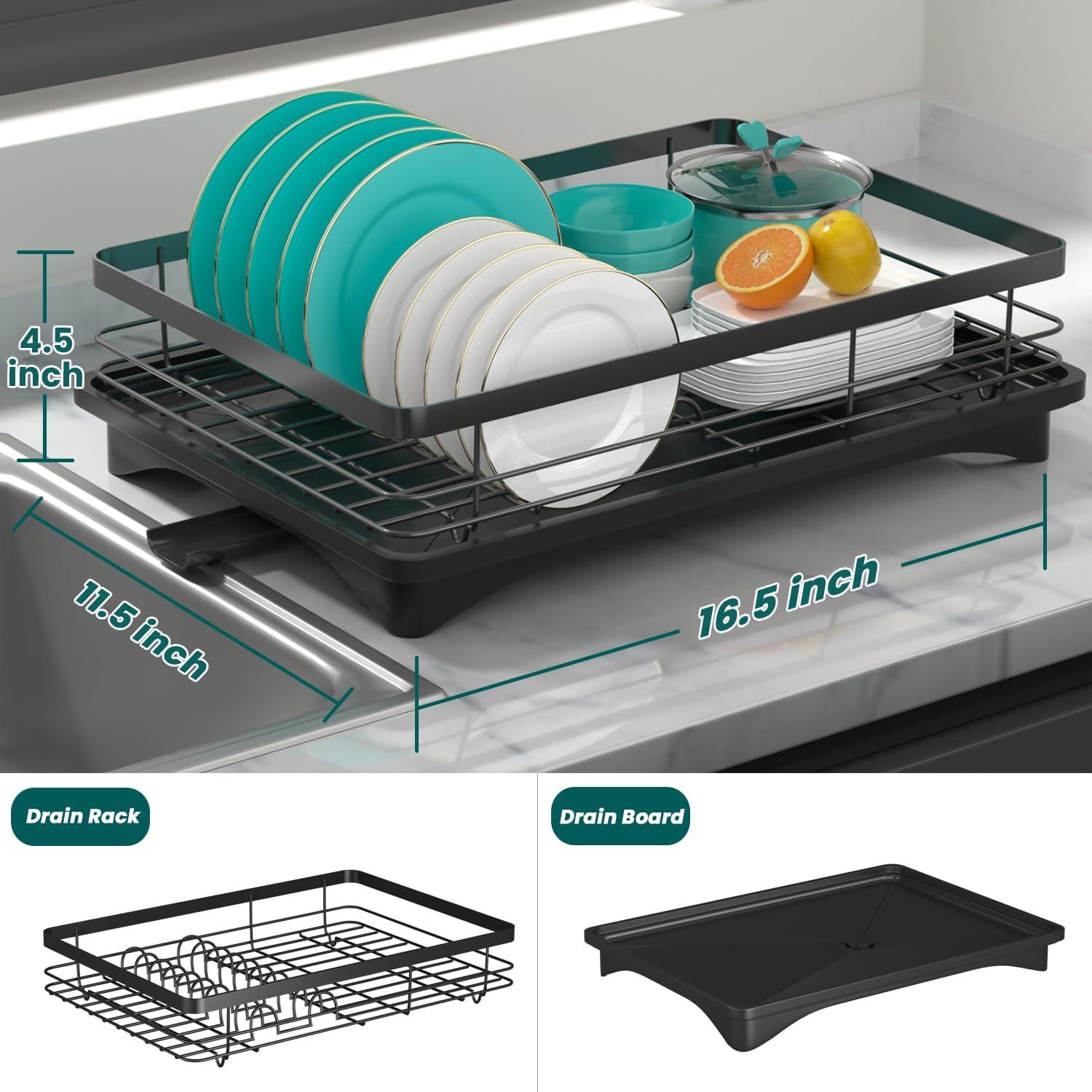Escurridor de Platos Vepsens Negro Compacto con Drenaje Automático