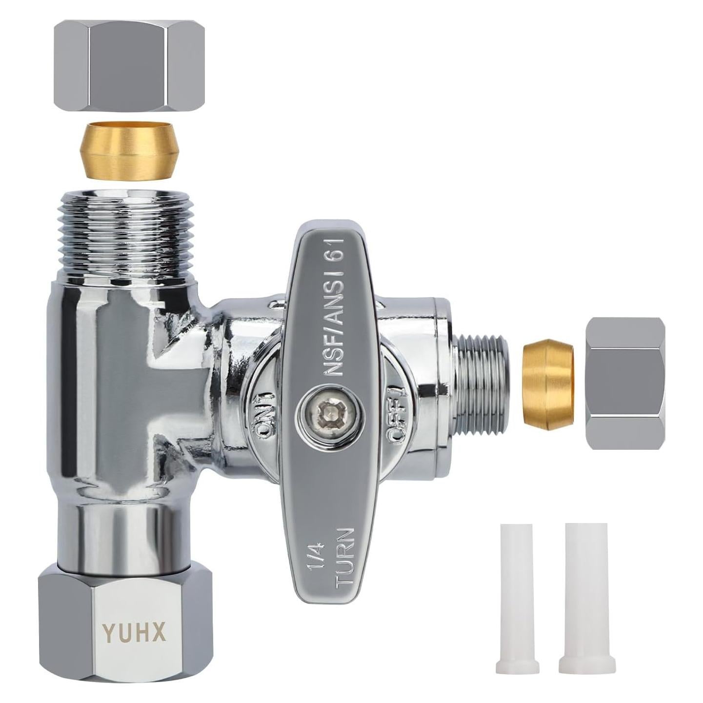 Válvula de Tee de Compresión YUHX 3/8 x 3/8 x 1/4 para Agua