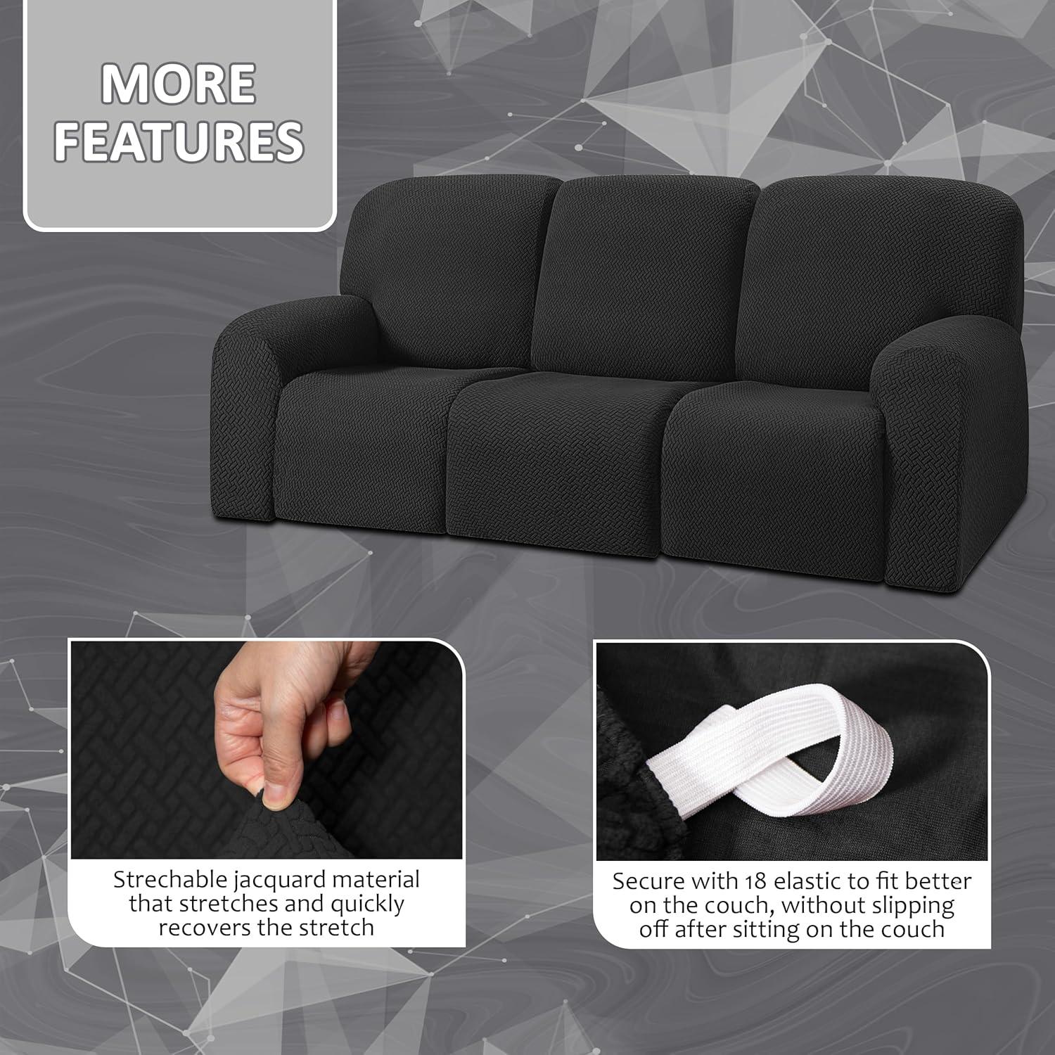 Cubre Sofá Recliner ULTICOR Jacquard 8 Piezas 3 Asientos Negro