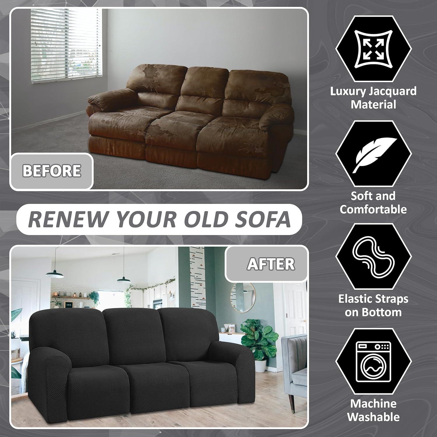 Cubre Sofá Recliner ULTICOR Jacquard 8 Piezas 3 Asientos Negro