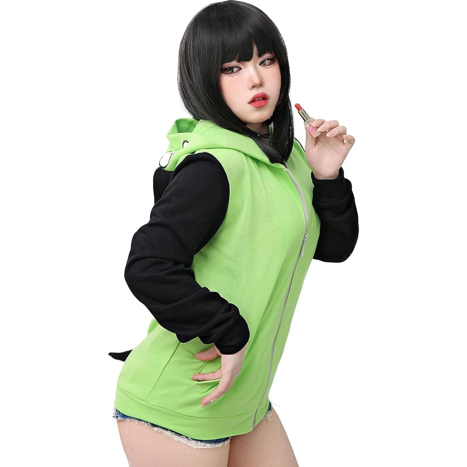 Chaqueta de Cosplay C-ZOFEK Verde con Capucha y Orejas