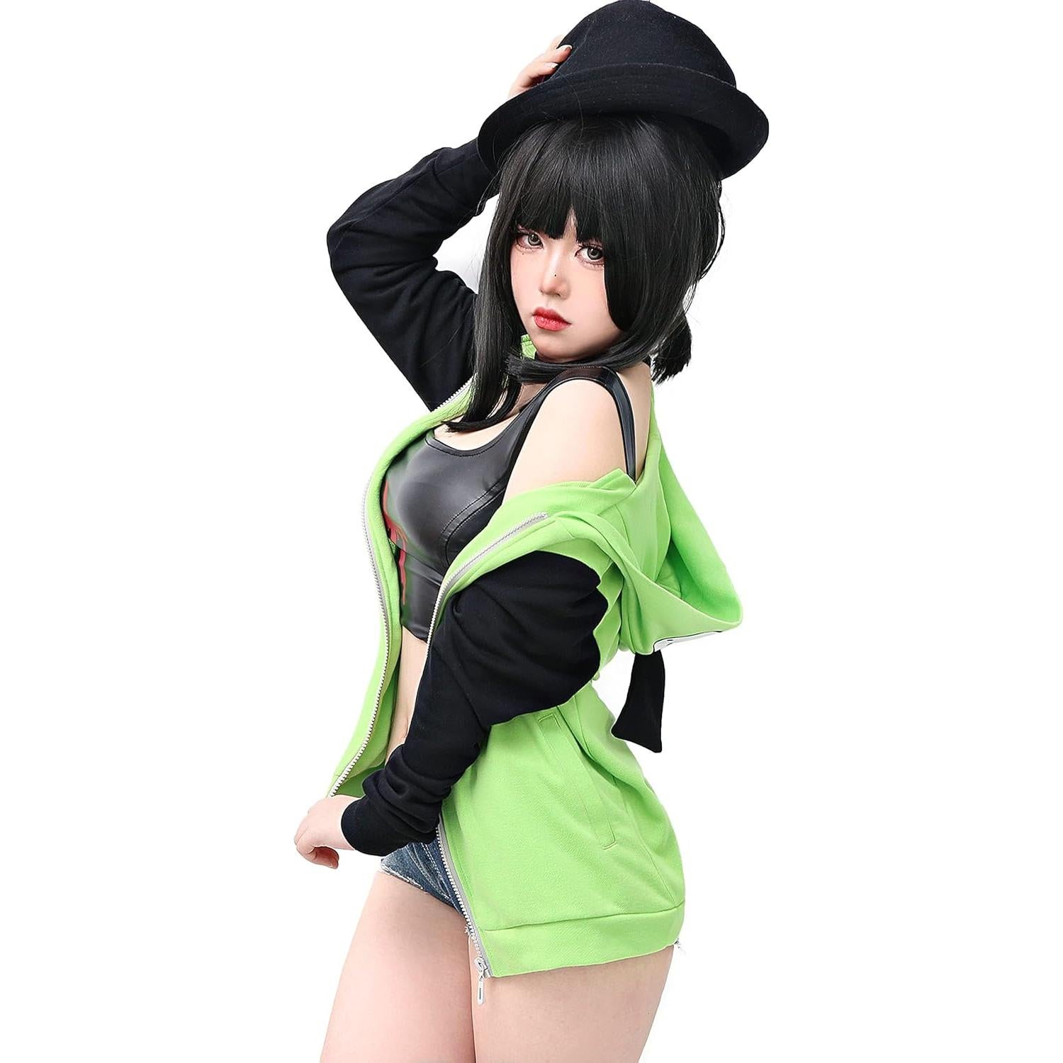 Chaqueta de Cosplay C-ZOFEK Verde con Capucha y Orejas