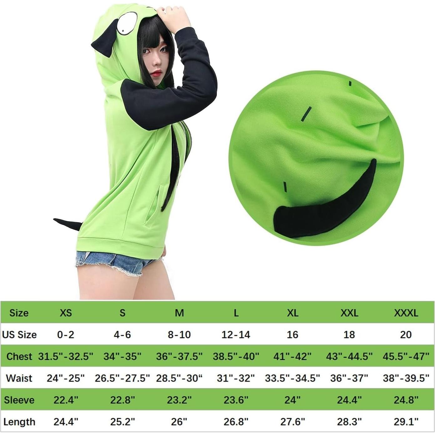 Chaqueta de Cosplay C-ZOFEK Verde con Capucha y Orejas