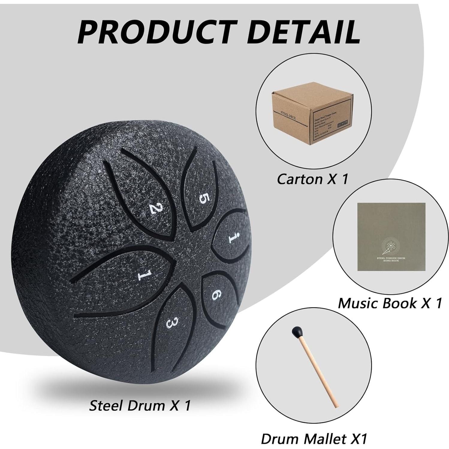 Tambor de Lluvia LETSROCK 7.6 cm 6 Notas Negro para Jardín