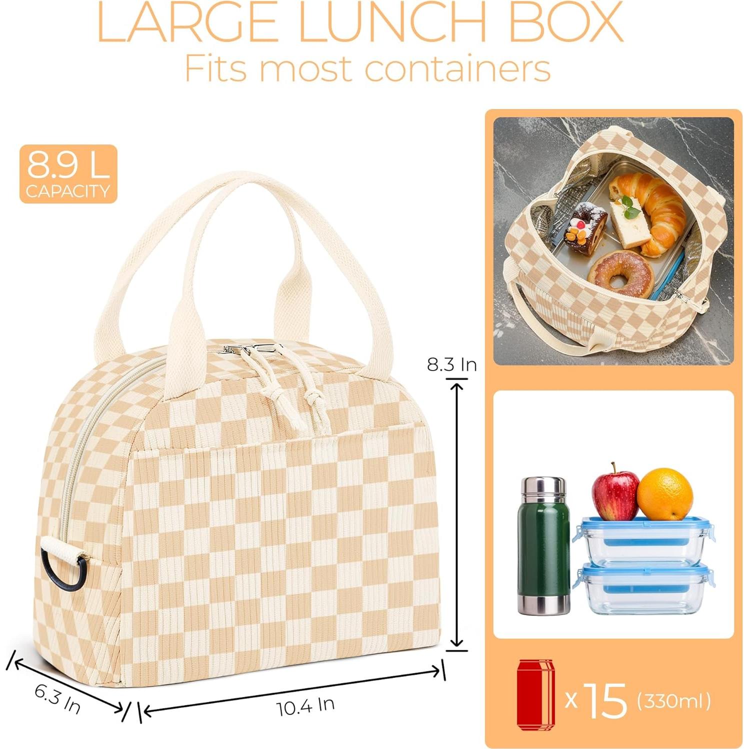 Bolsa de Almuerzo WOBAGMEN Cuadro Beige 340g Aislada