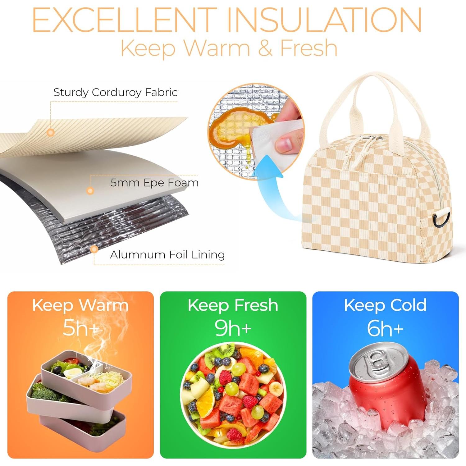 Bolsa de Almuerzo WOBAGMEN Cuadro Beige 340g Aislada