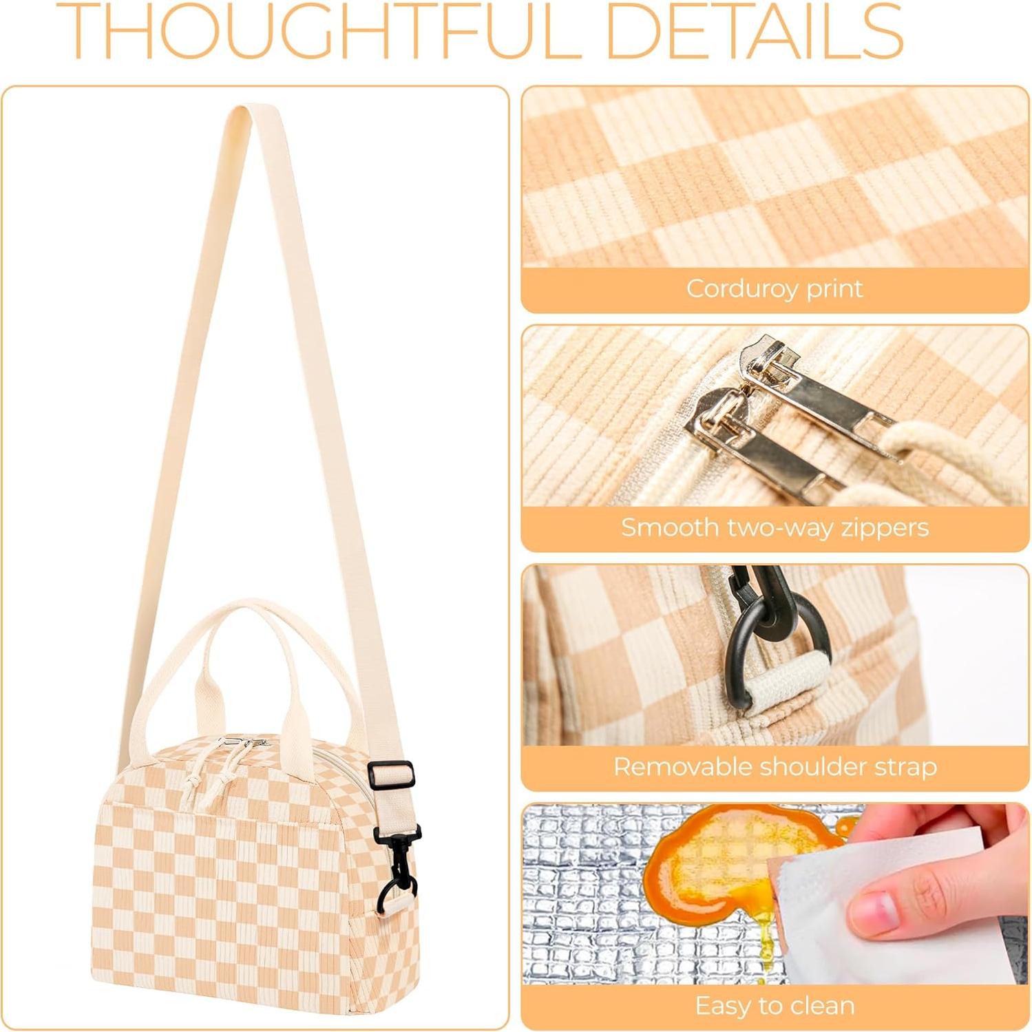 Bolsa de Almuerzo WOBAGMEN Cuadro Beige 340g Aislada