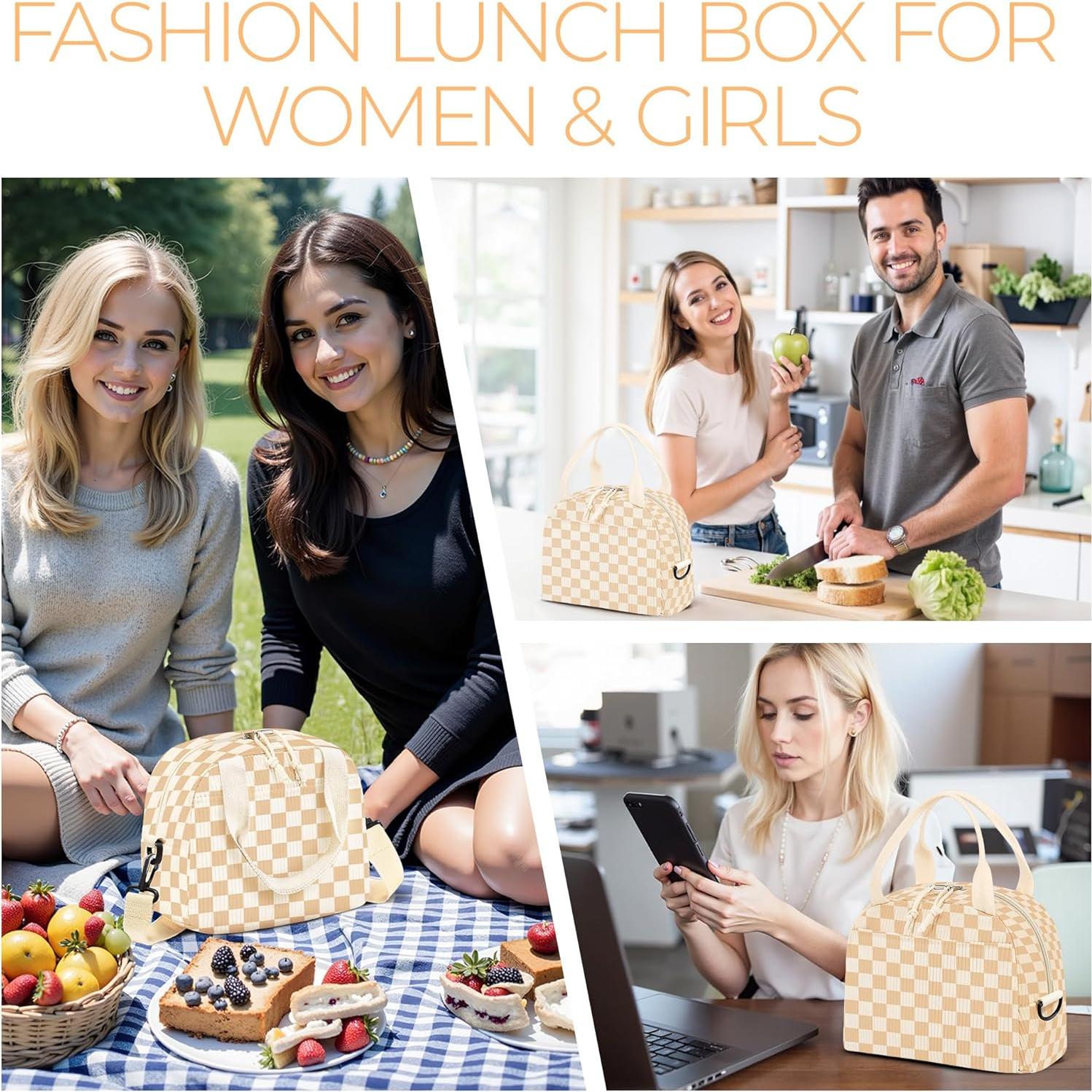 Bolsa de Almuerzo WOBAGMEN Cuadro Beige 340g Aislada