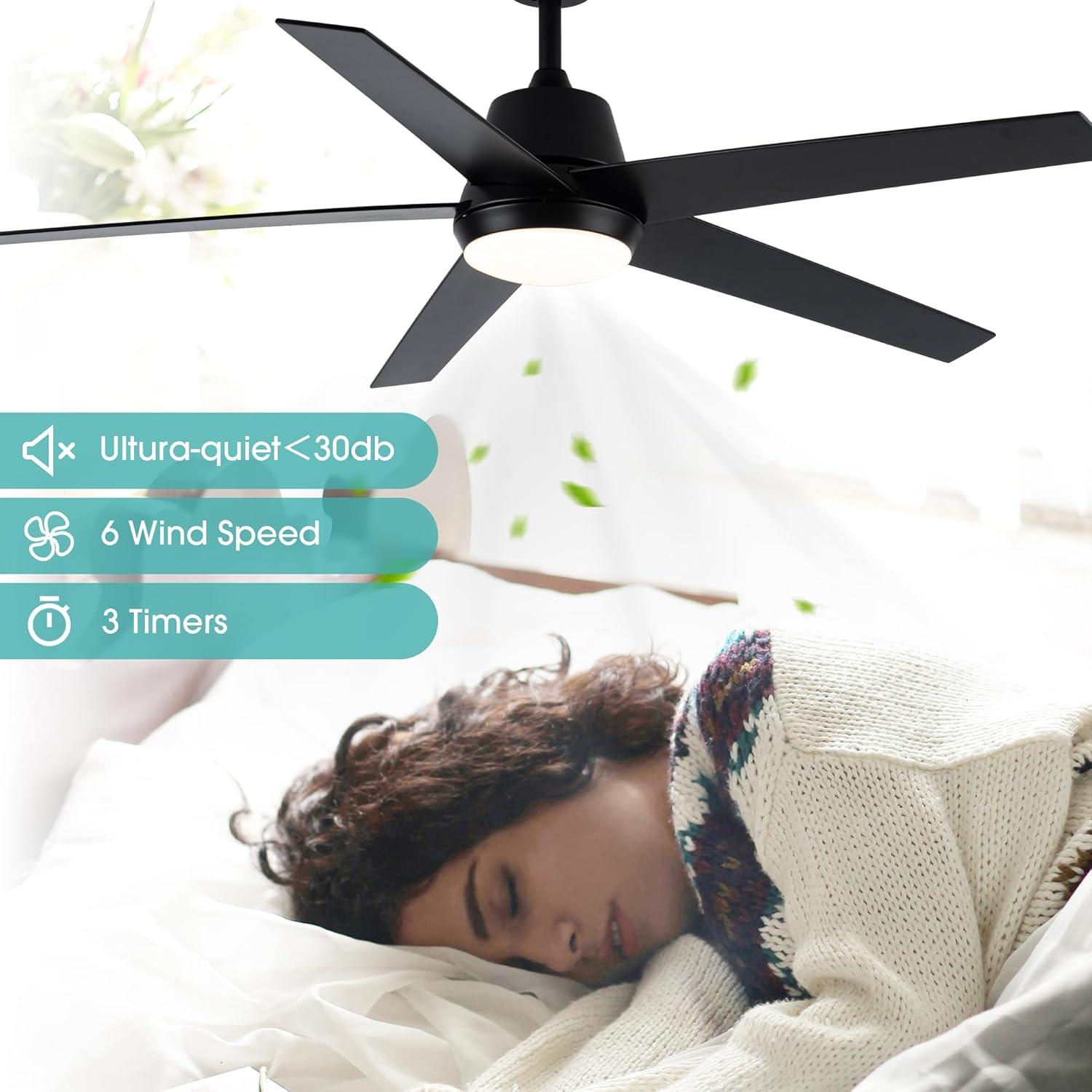 Ventilador de Techo ACEROCK 52" Negro con Luz LED y Control Remoto