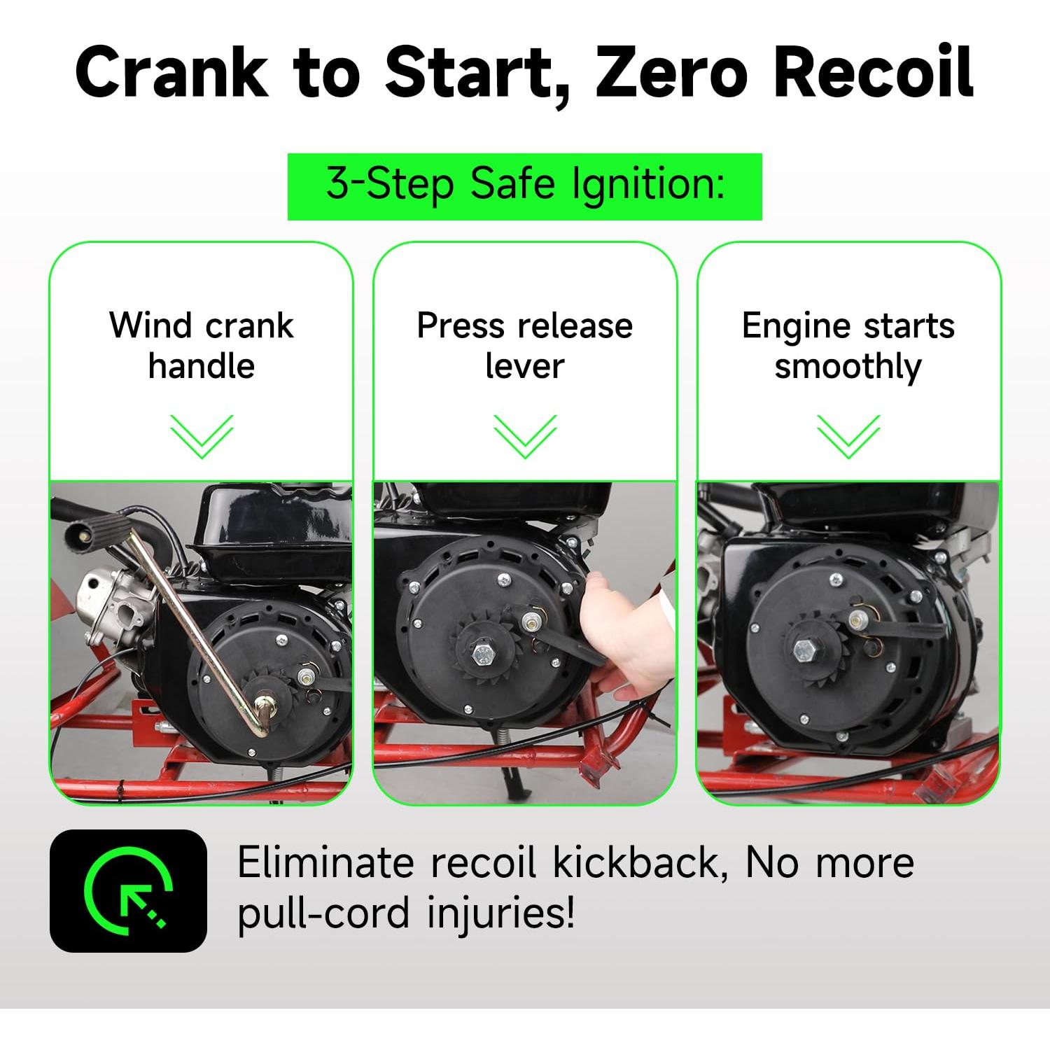 Easy Hand Crank Start Wind Up Recoil Starter Assembly for Predator 212 224cc Hemi Coleman CT200U Mini Bike BT200X B200R KT196 Go Kart 196cc 6.5HP Engine Axis M200 Minibike Parts with Hardware