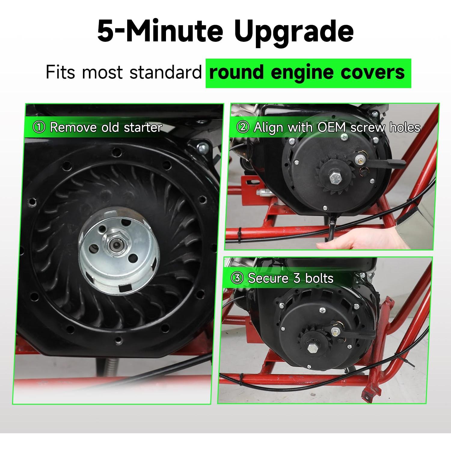 Easy Hand Crank Start Wind Up Recoil Starter Assembly for Predator 212 224cc Hemi Coleman CT200U Mini Bike BT200X B200R KT196 Go Kart 196cc 6.5HP Engine Axis M200 Minibike Parts with Hardware