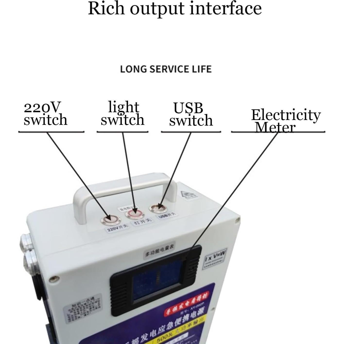 Outdoor Large Capacity Hand Crank Generator 220V 500W High Power Generator 12V Outdoor Hand Crank Generator Emergency Electric Camping