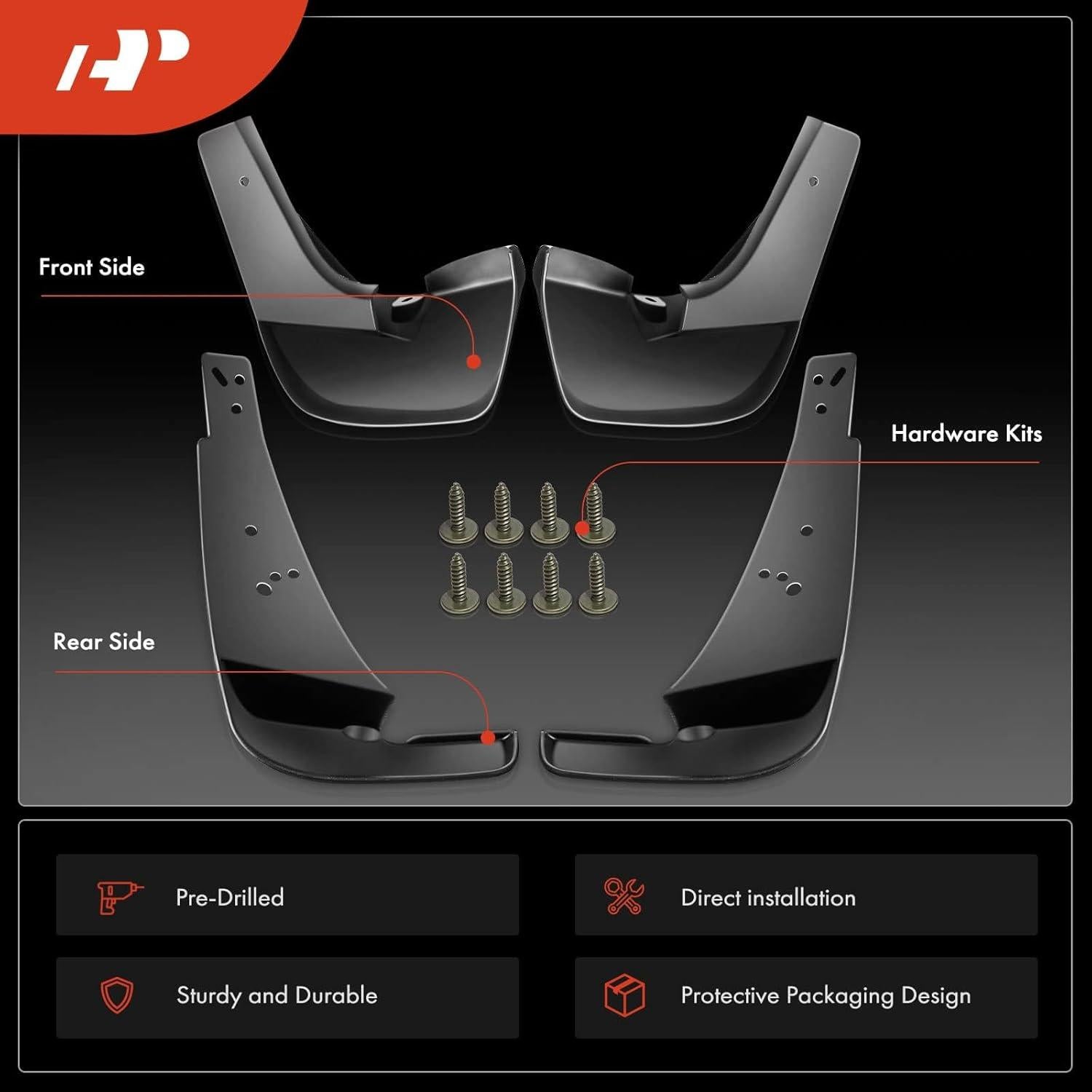 A-Premium Set of 4PCS Mud Flaps Splash Guards Mudguards Mudflaps with Hardware Accessories Compatible with Toyota Corolla, 2003-2008, 1.8L, (Sedan Only), Front and Rear (Driver and Passenger Sides)