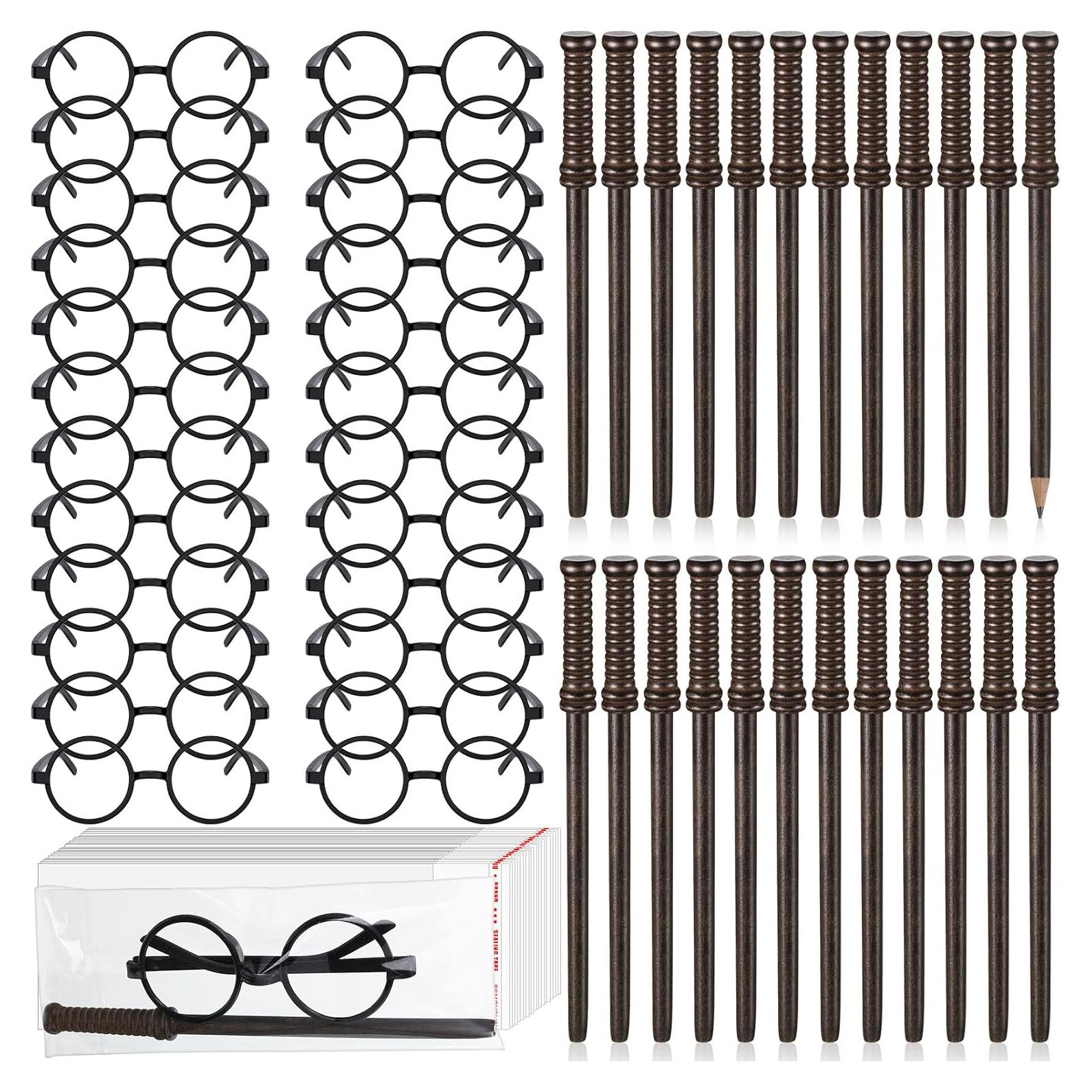 24 Lápices Varita Mago + 24 Gafas Disfraz + 24 Bolsas