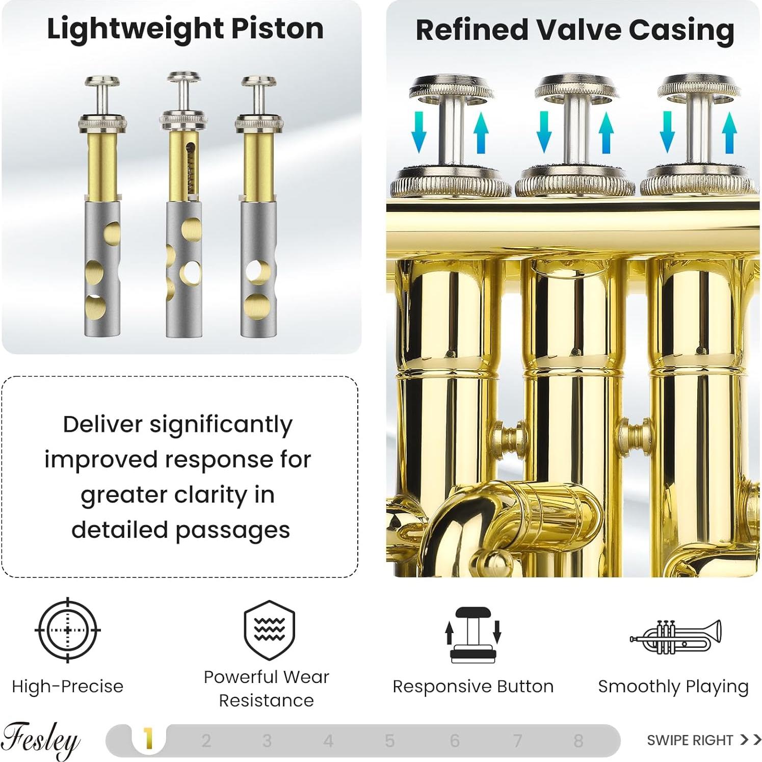 Trompeta Fesley Bb de Latón para Principiantes con Estuche