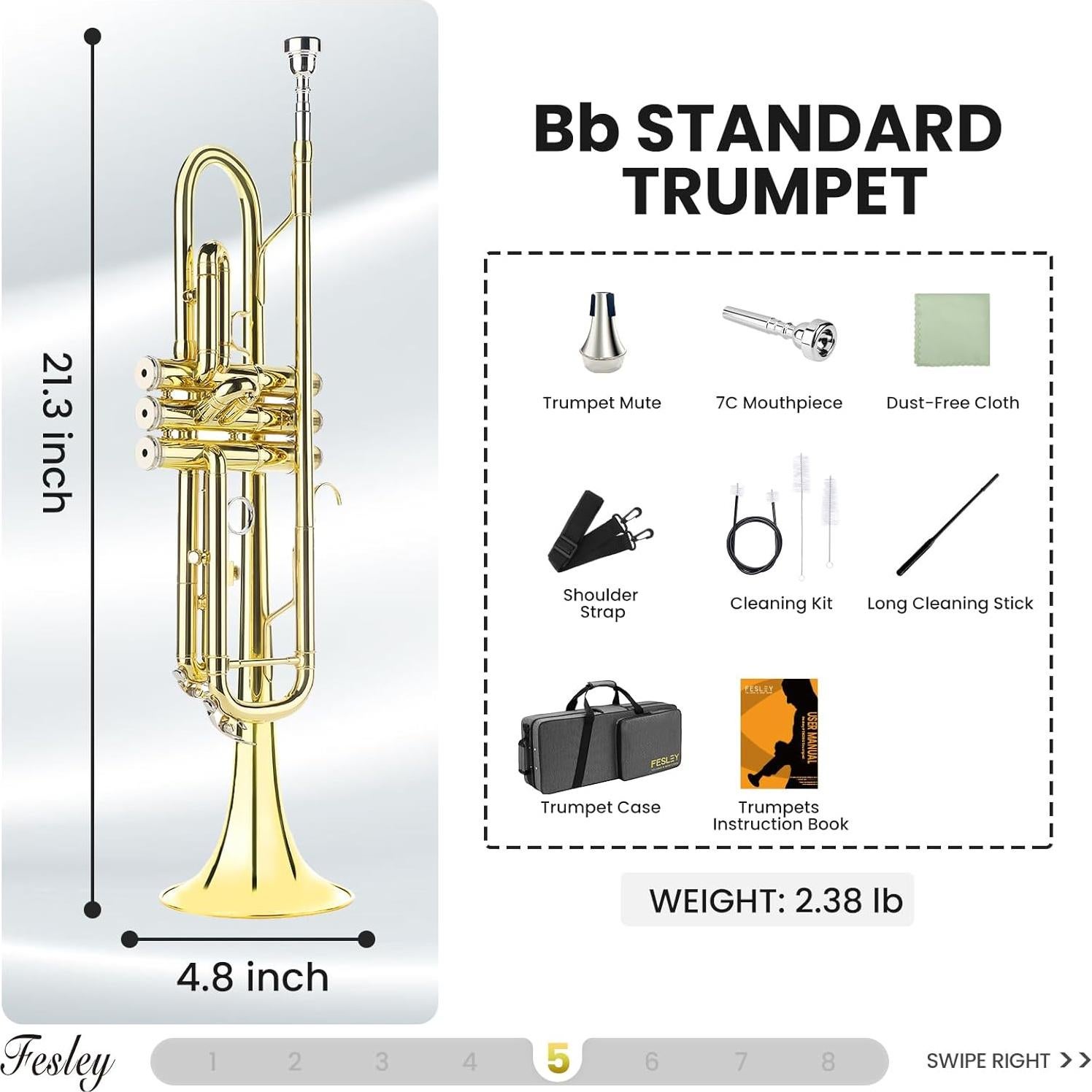 Trompeta Fesley Bb de Latón para Principiantes con Estuche