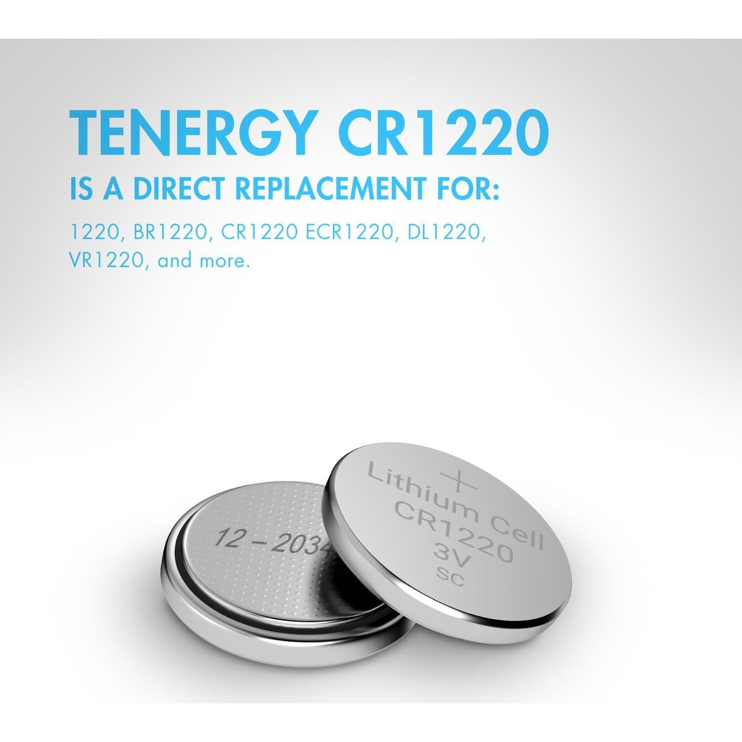 Batería de botón Tenergy CR1220 3V Paquete de 20 unidades